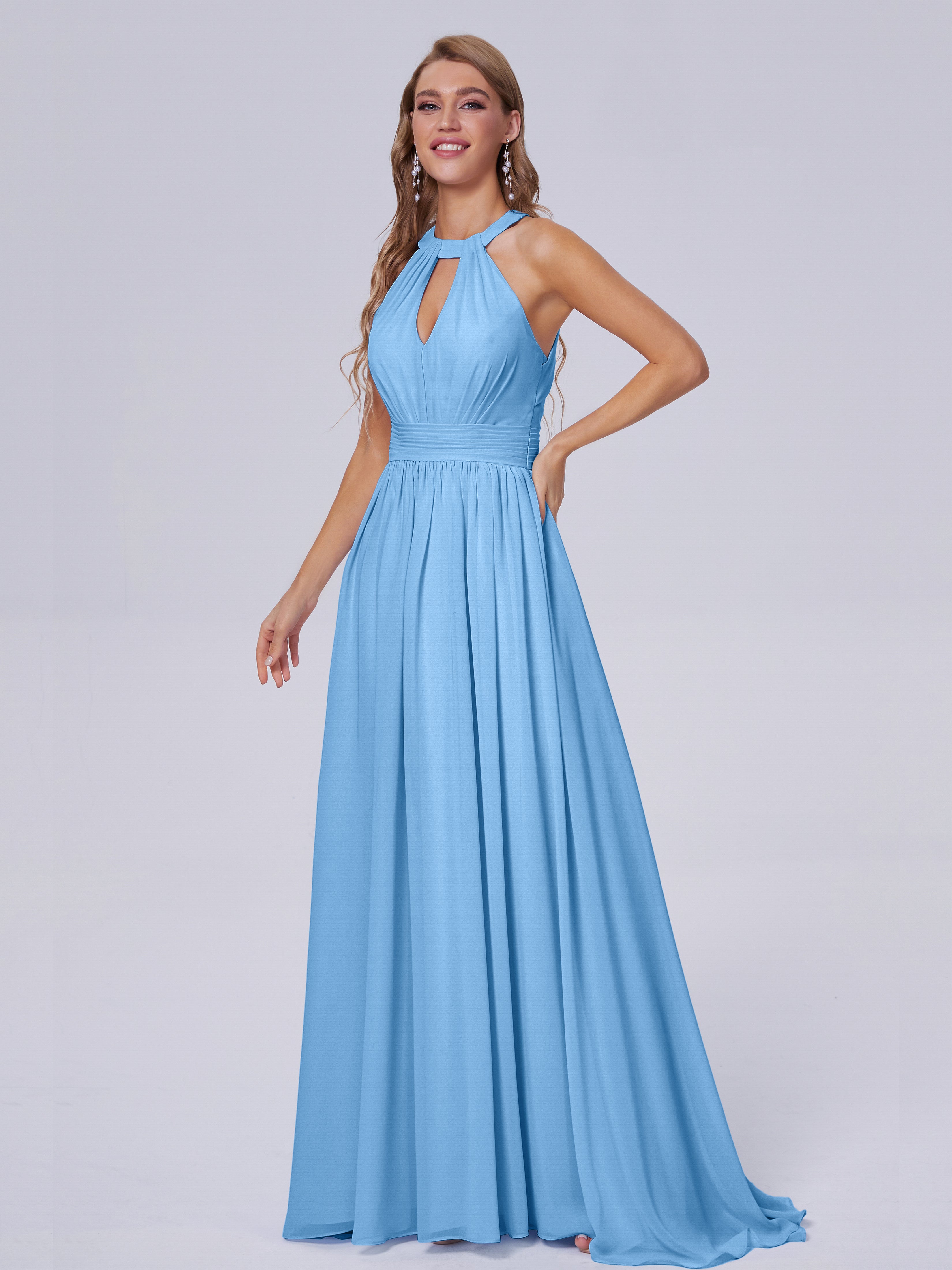 Nicole Vintage Halter Chiffon Long Bridesmaid Dresses