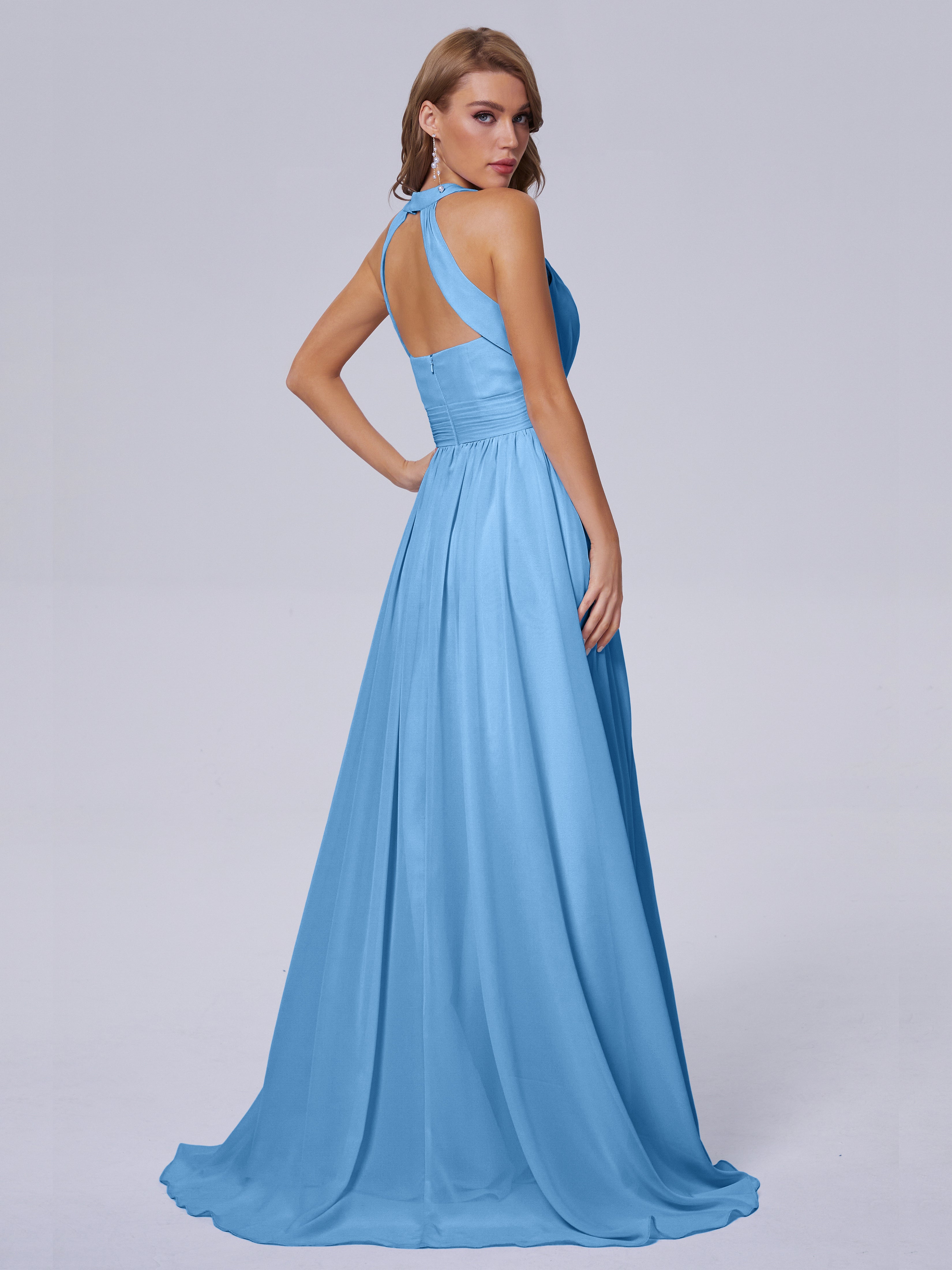 Nicole Vintage Halter Chiffon Long Bridesmaid Dresses