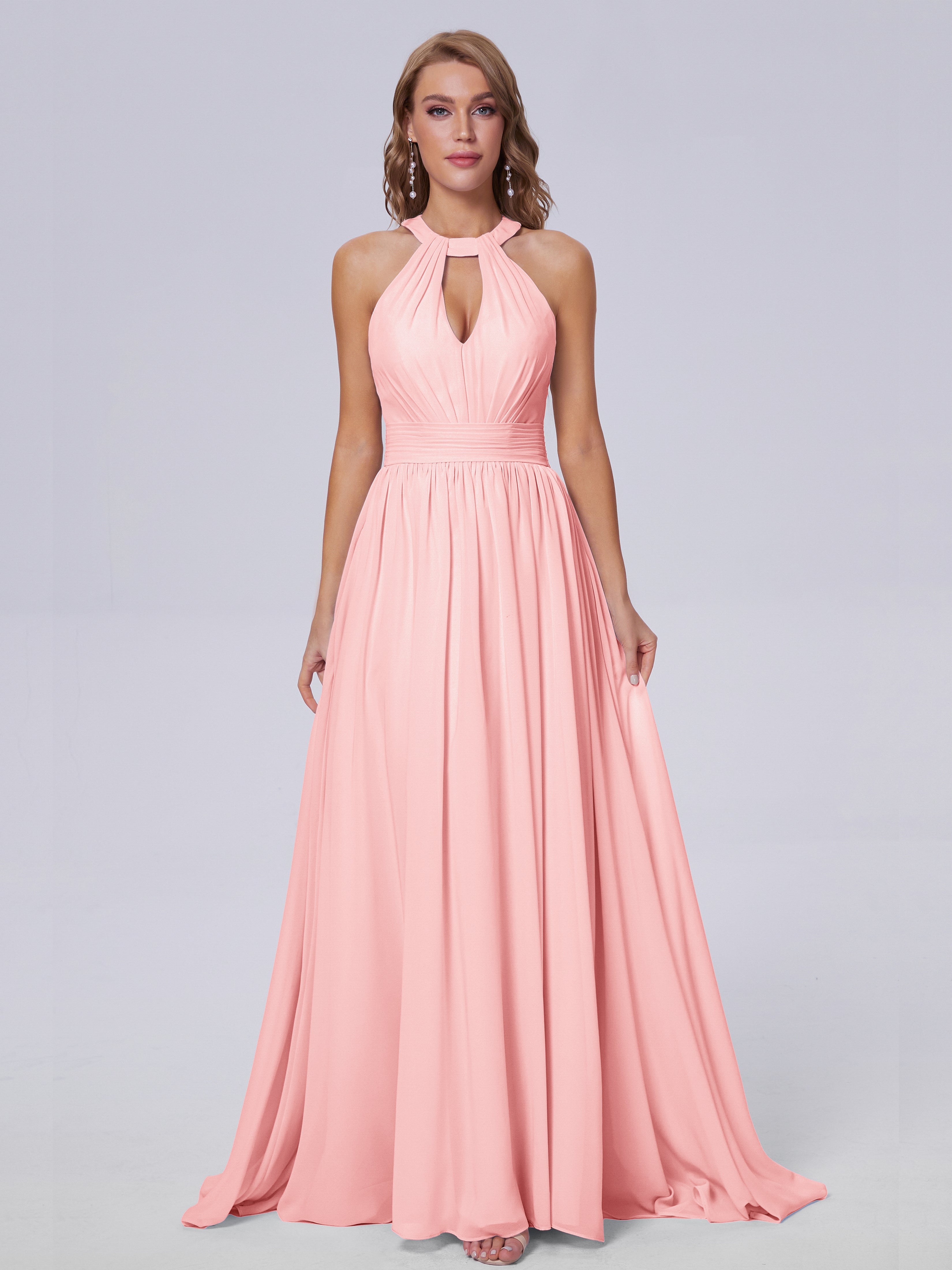 Nicole Vintage Halter Chiffon Long Bridesmaid Dresses