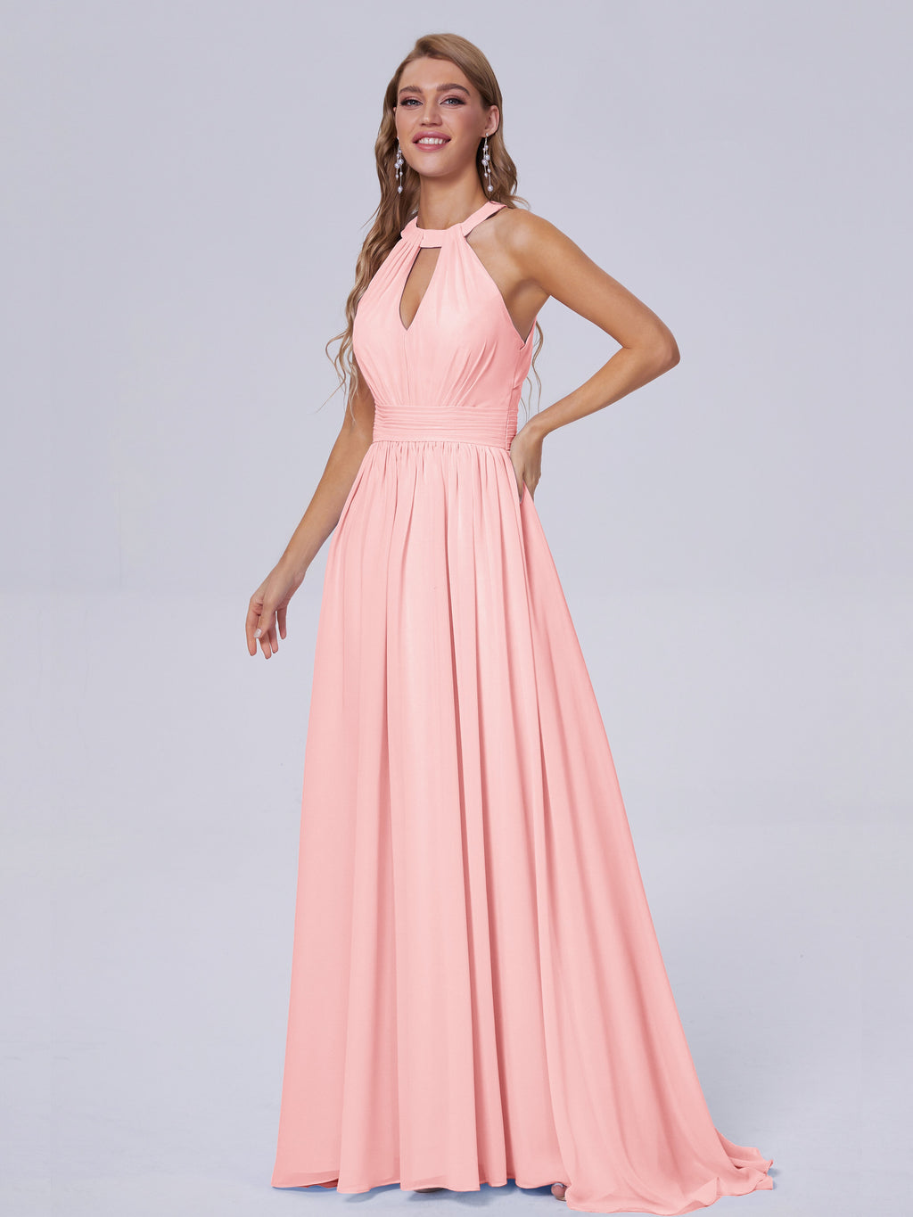 Nicole Vintage Halter Chiffon Long Bridesmaid Dresses