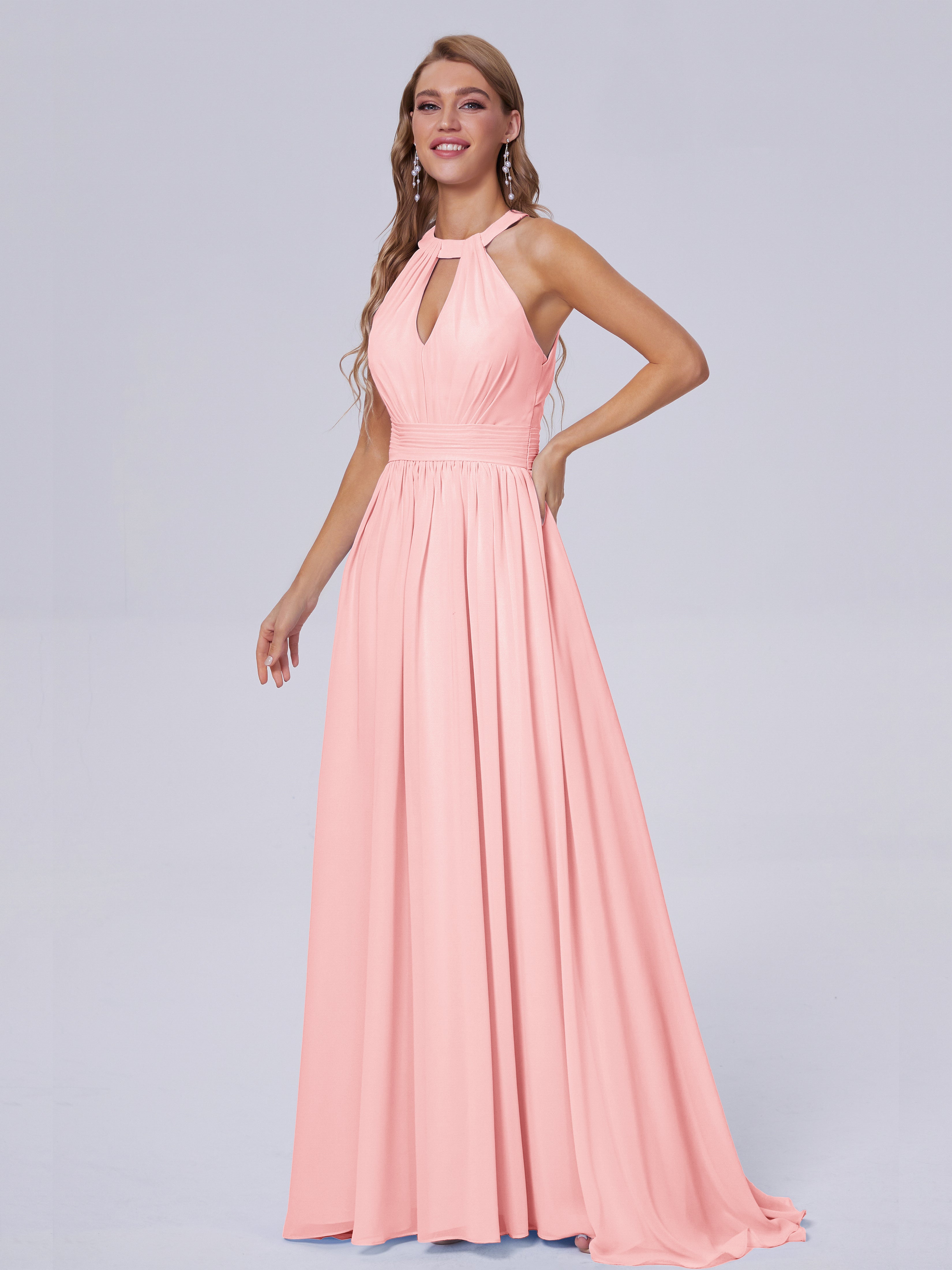 Nicole Vintage Halter Chiffon Long Bridesmaid Dresses
