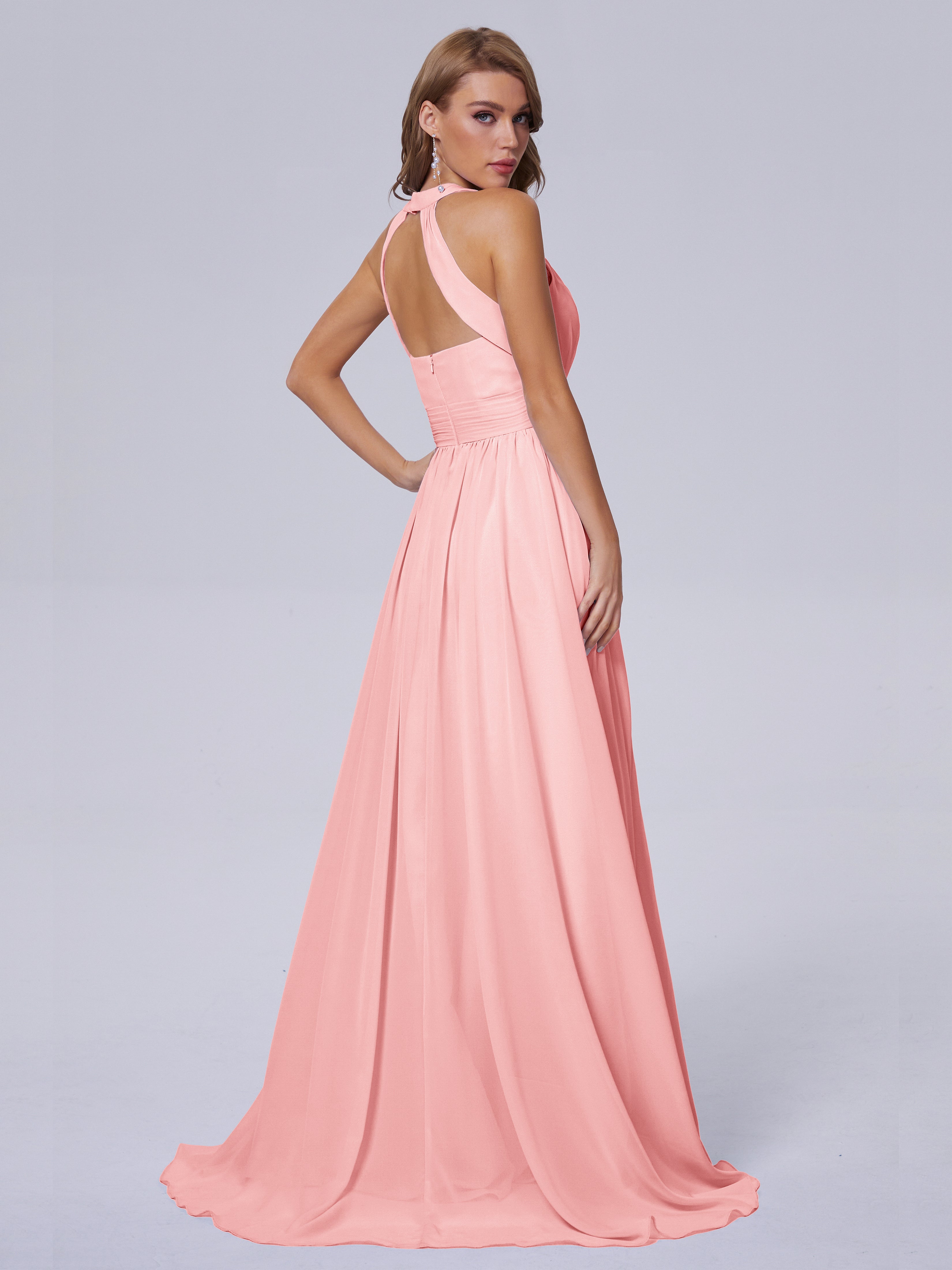 Nicole Vintage Halter Chiffon Long Bridesmaid Dresses