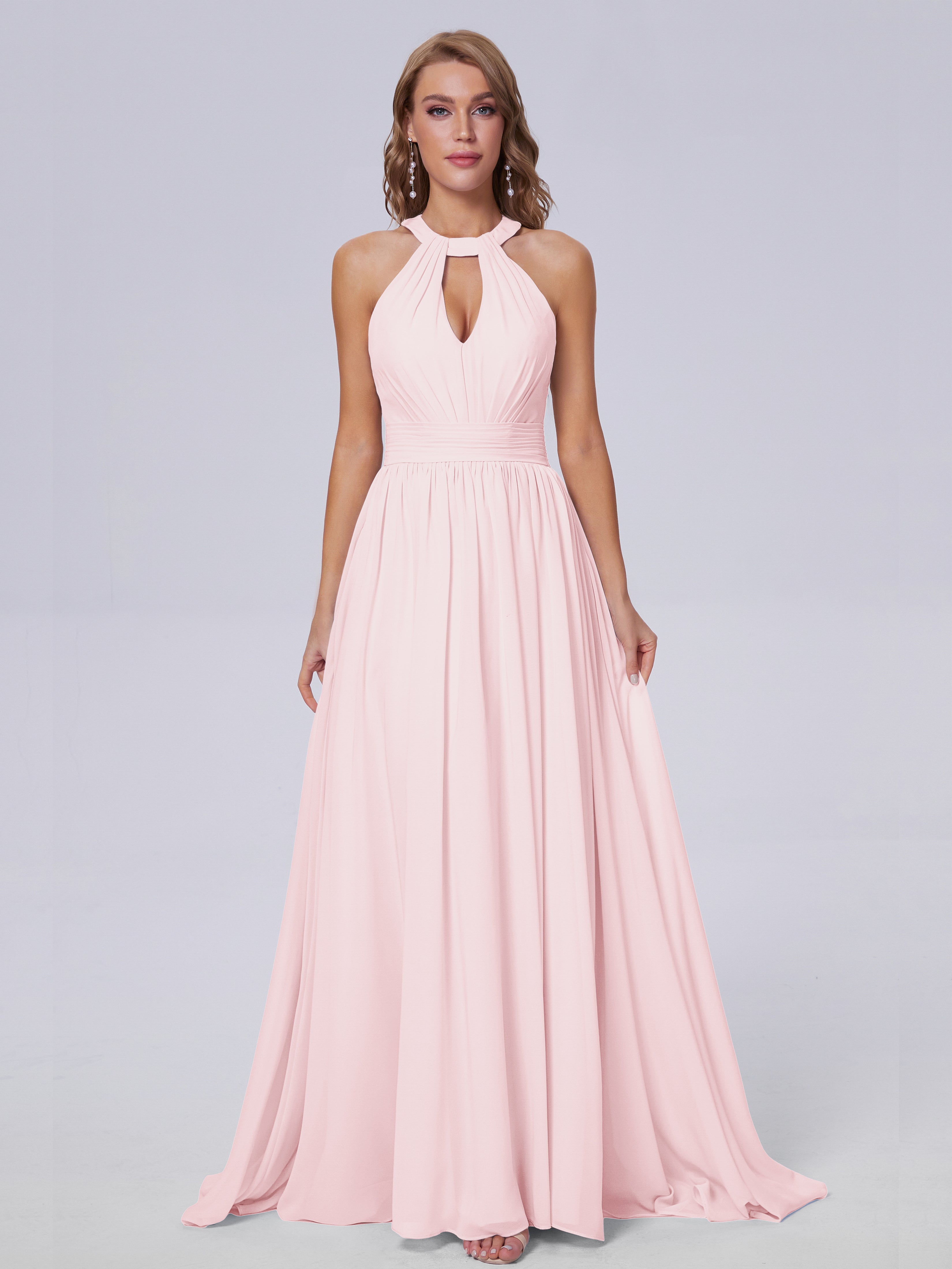Nicole Vintage Halter Chiffon Long Bridesmaid Dresses