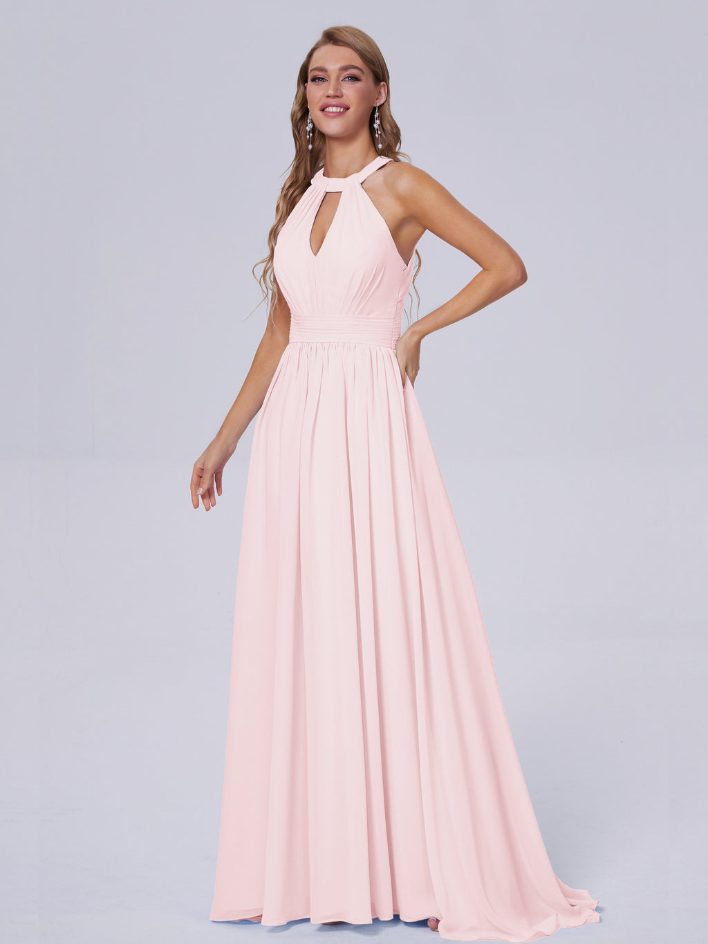 Nicole Vintage Halter Chiffon Long Bridesmaid Dresses