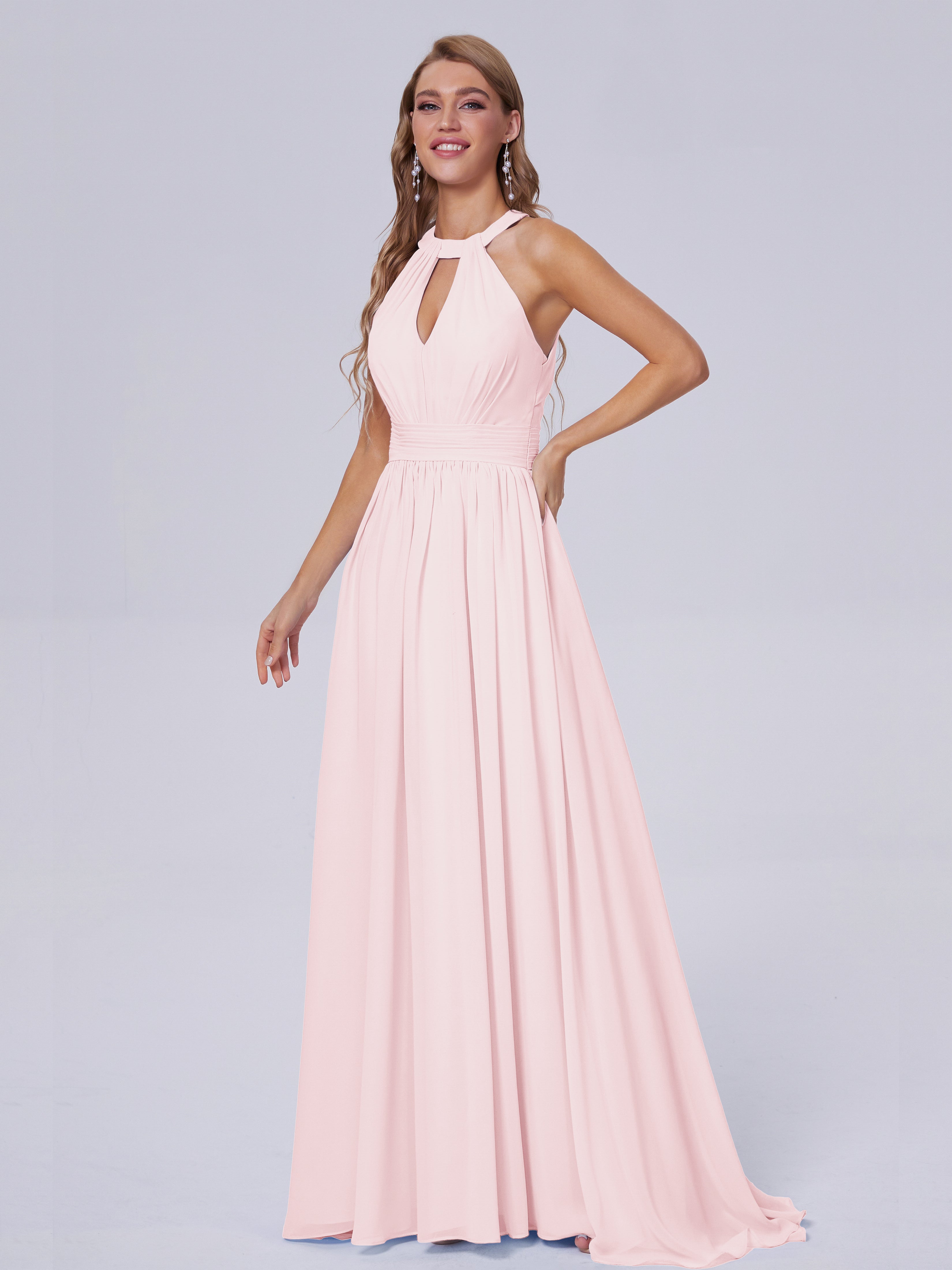 Nicole Vintage Halter Chiffon Long Bridesmaid Dresses
