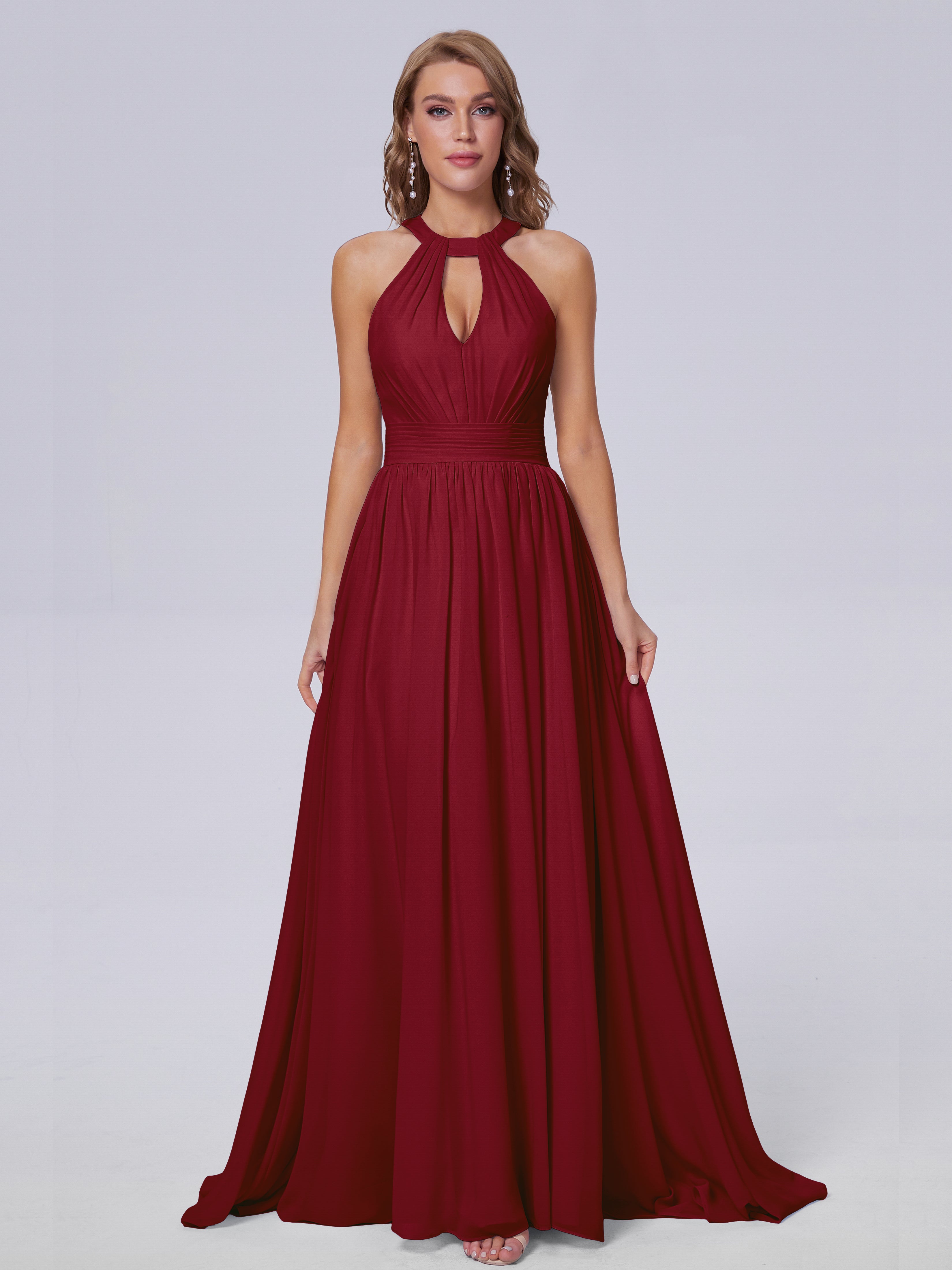 Nicole Vintage Halter Chiffon Long Bridesmaid Dresses