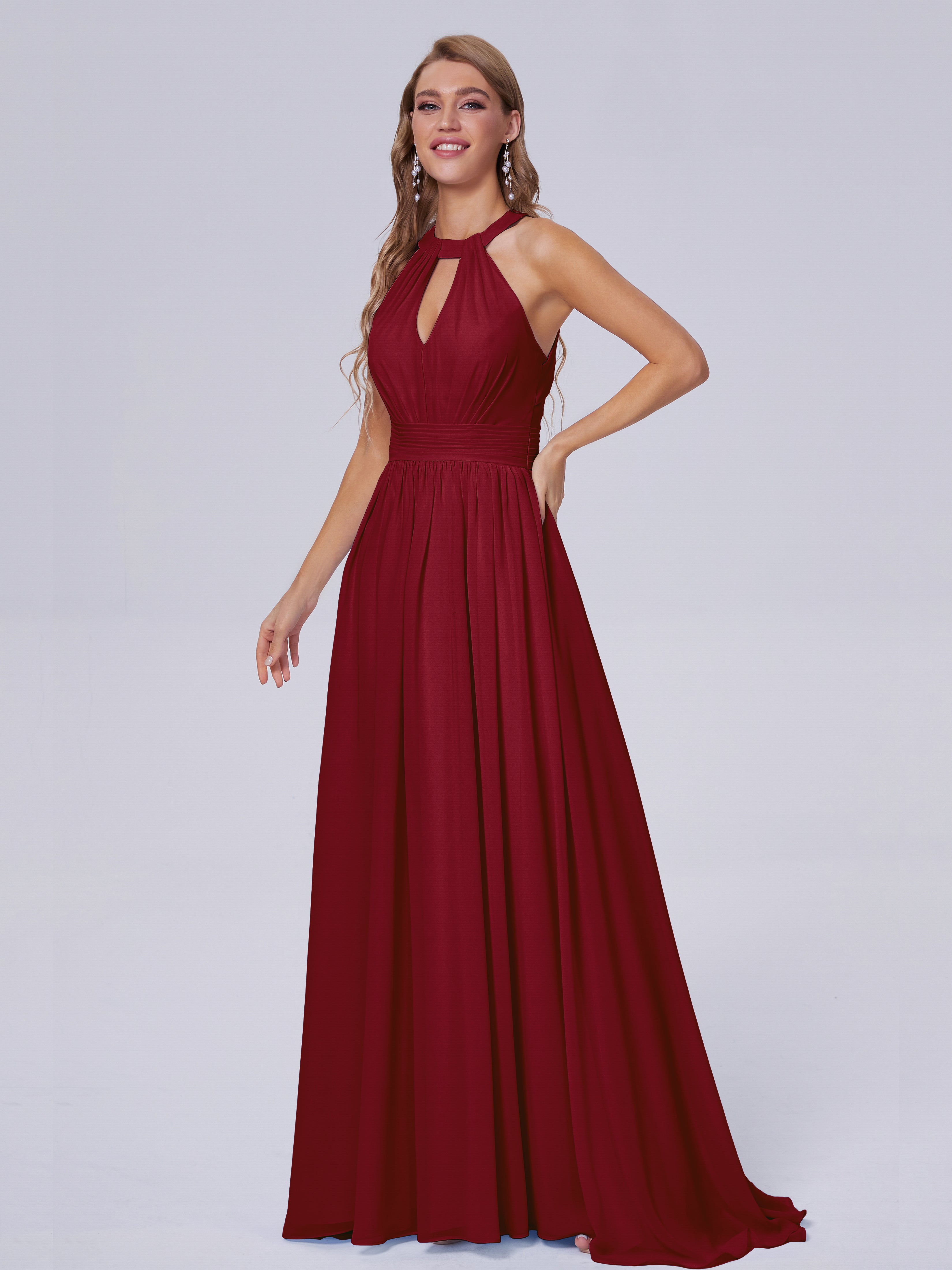 Nicole Vintage Halter Chiffon Long Bridesmaid Dresses