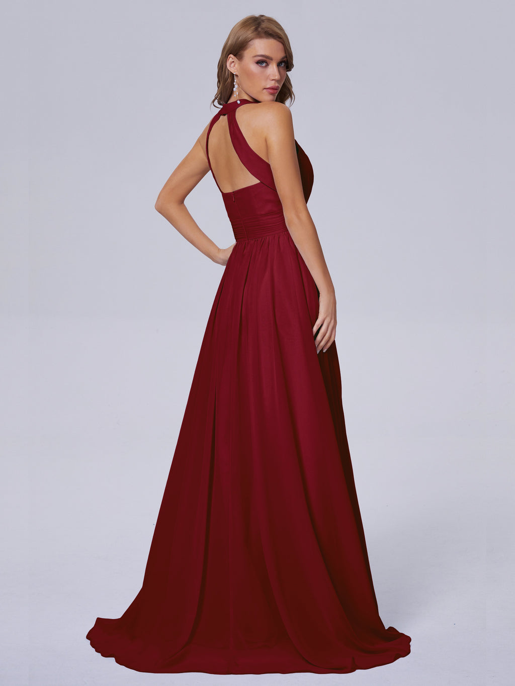 Nicole Vintage Halter Chiffon Long Bridesmaid Dresses
