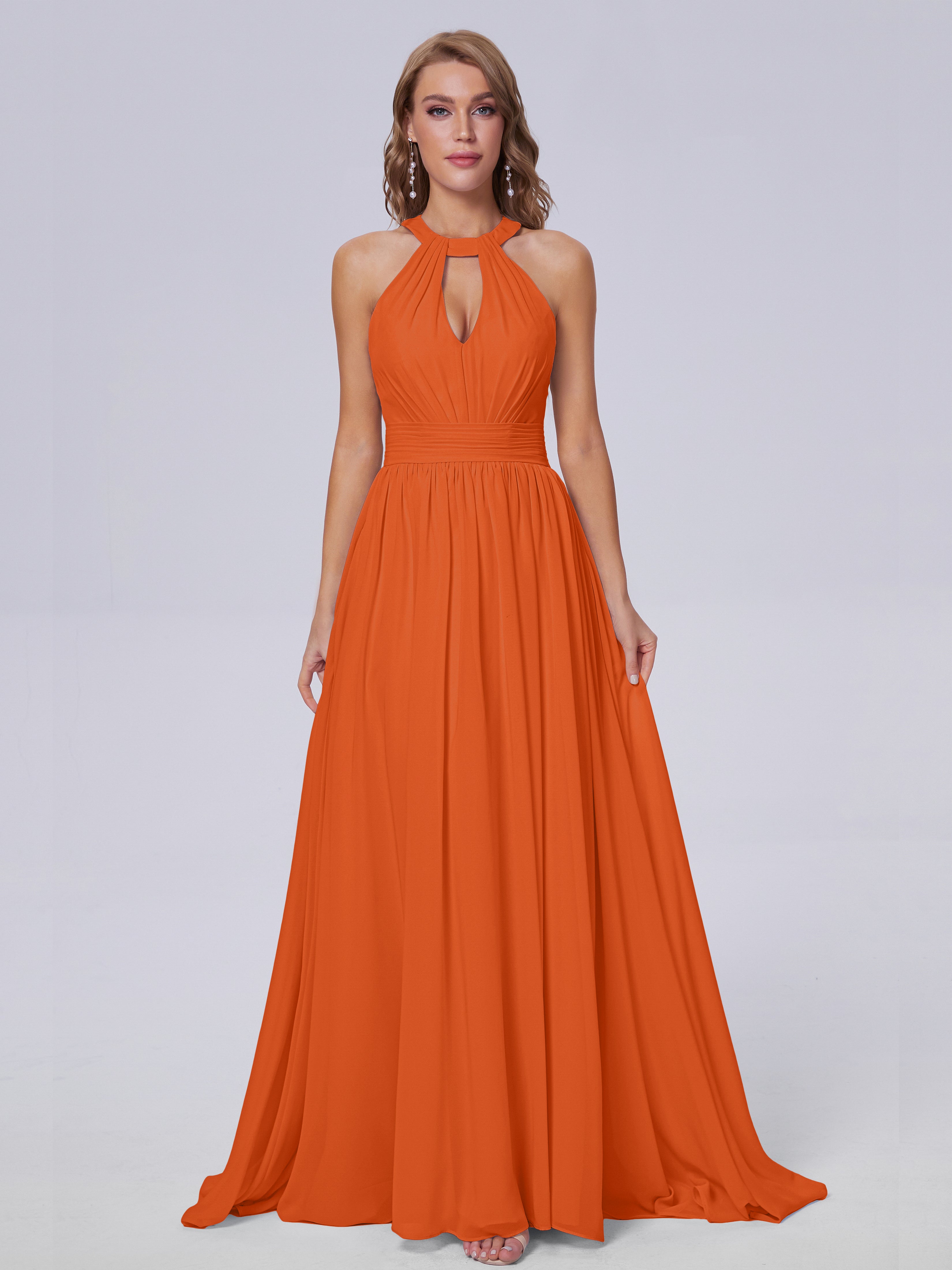 Nicole Vintage Halter Chiffon Long Bridesmaid Dresses