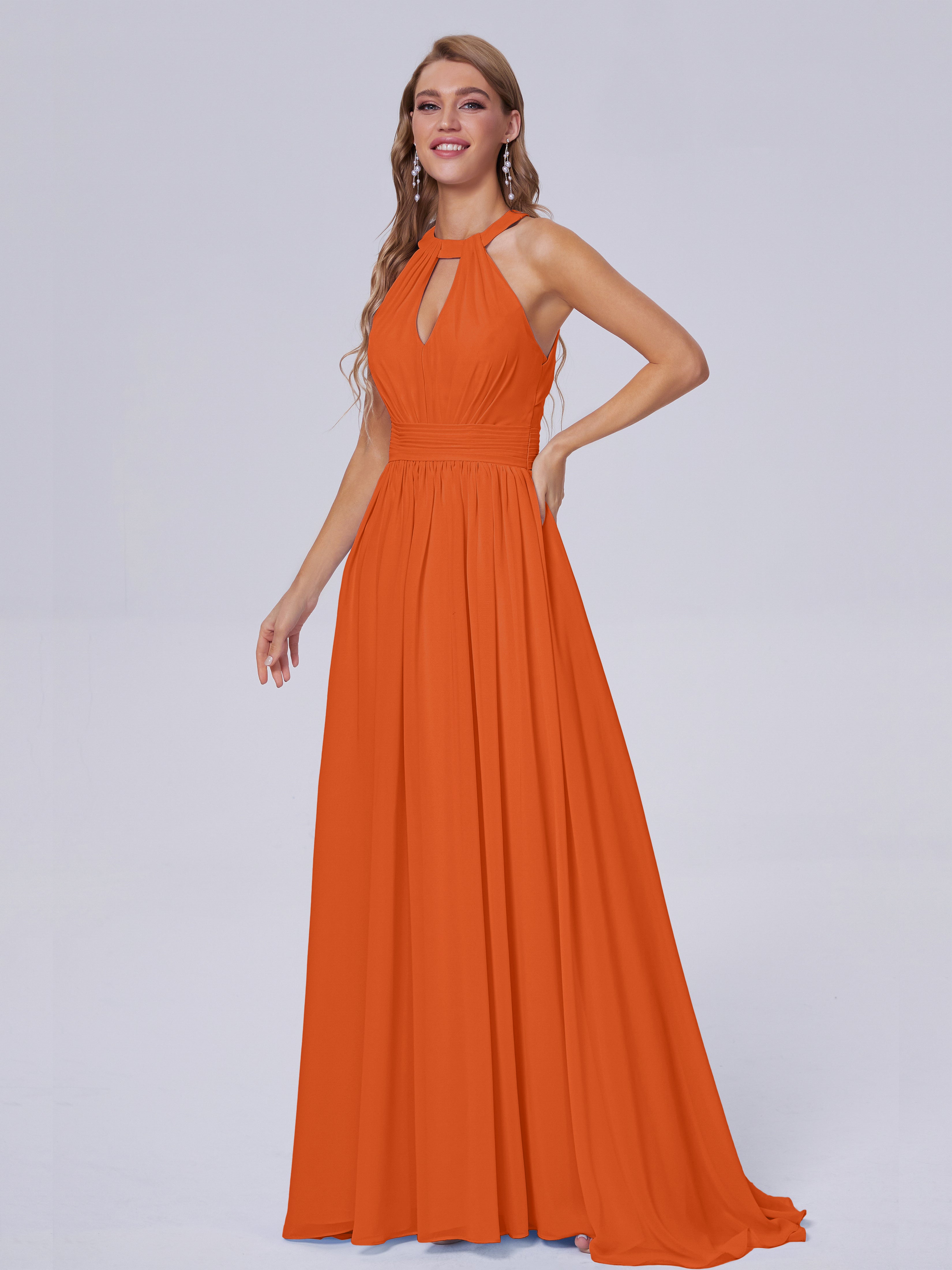 Nicole Vintage Halter Chiffon Long Bridesmaid Dresses