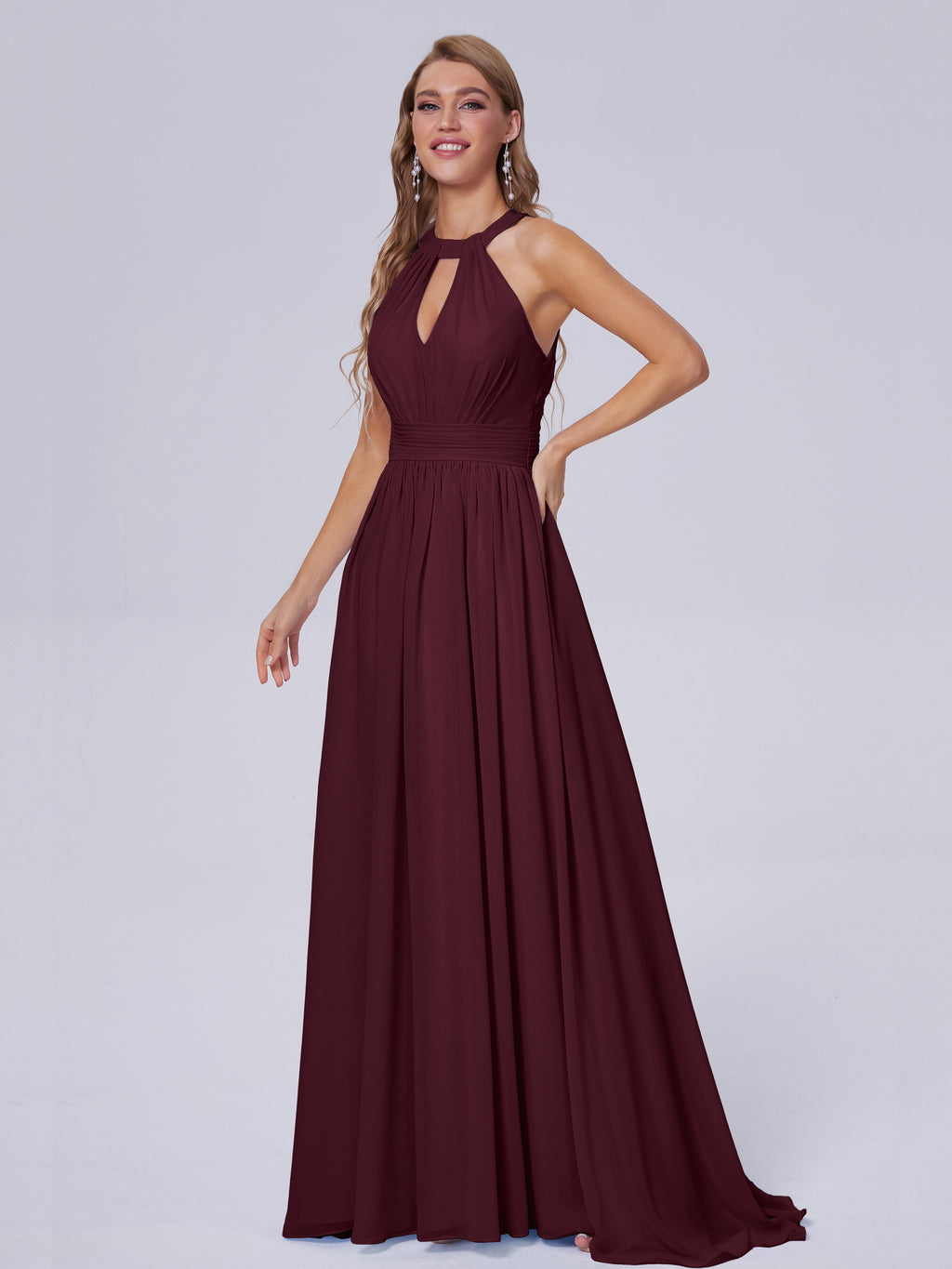 Nicole Vintage Halter Chiffon Long Bridesmaid Dresses