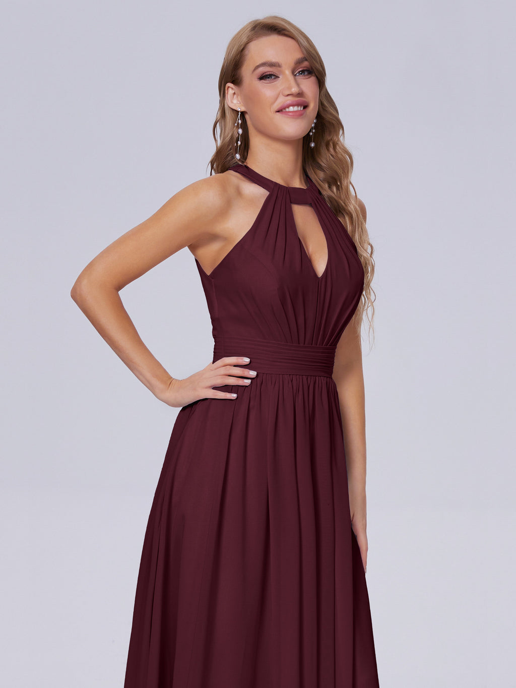 Nicole Vintage Halter Chiffon Long Bridesmaid Dresses