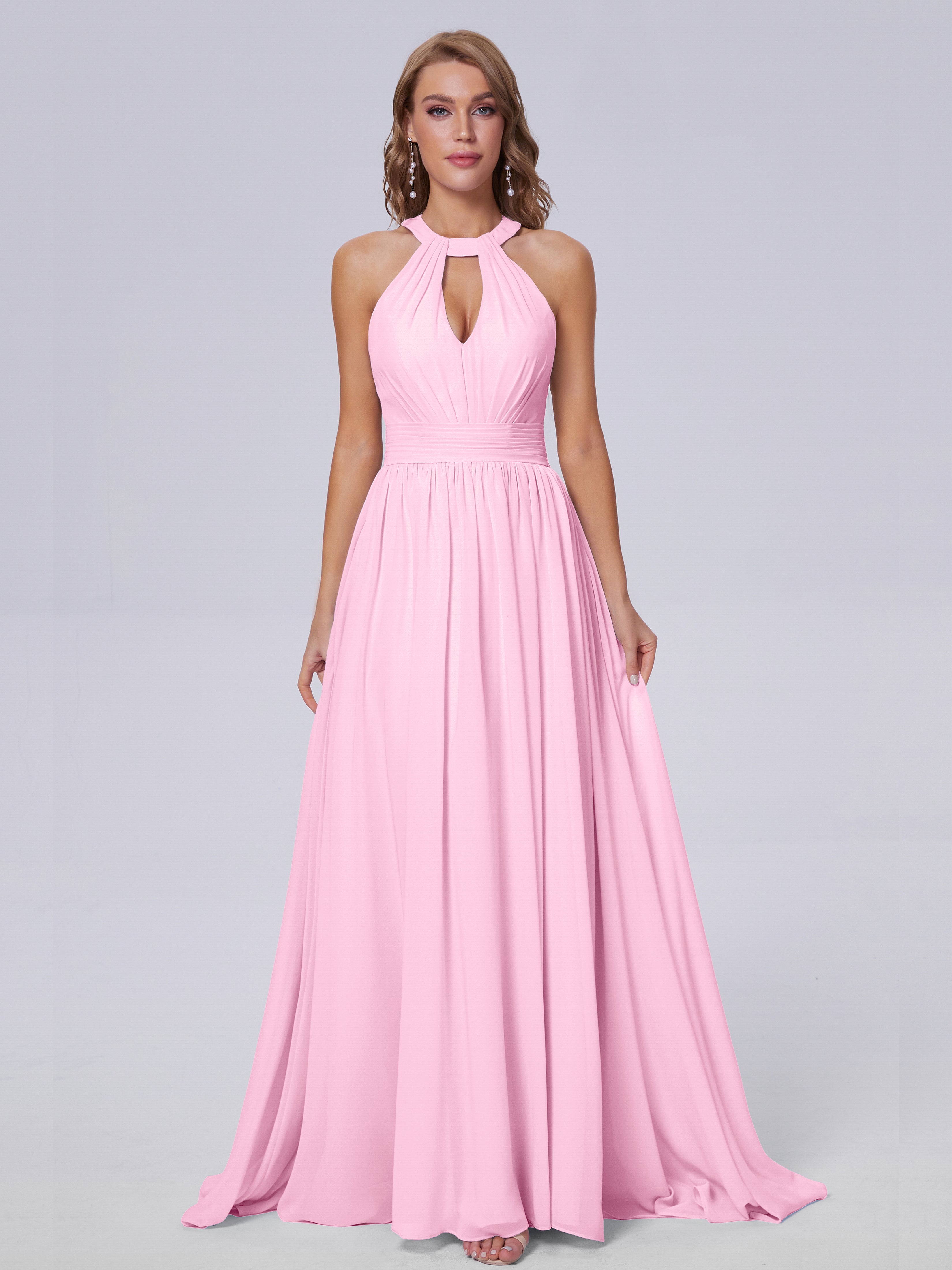 Nicole Vintage Halter Chiffon Long Bridesmaid Dresses