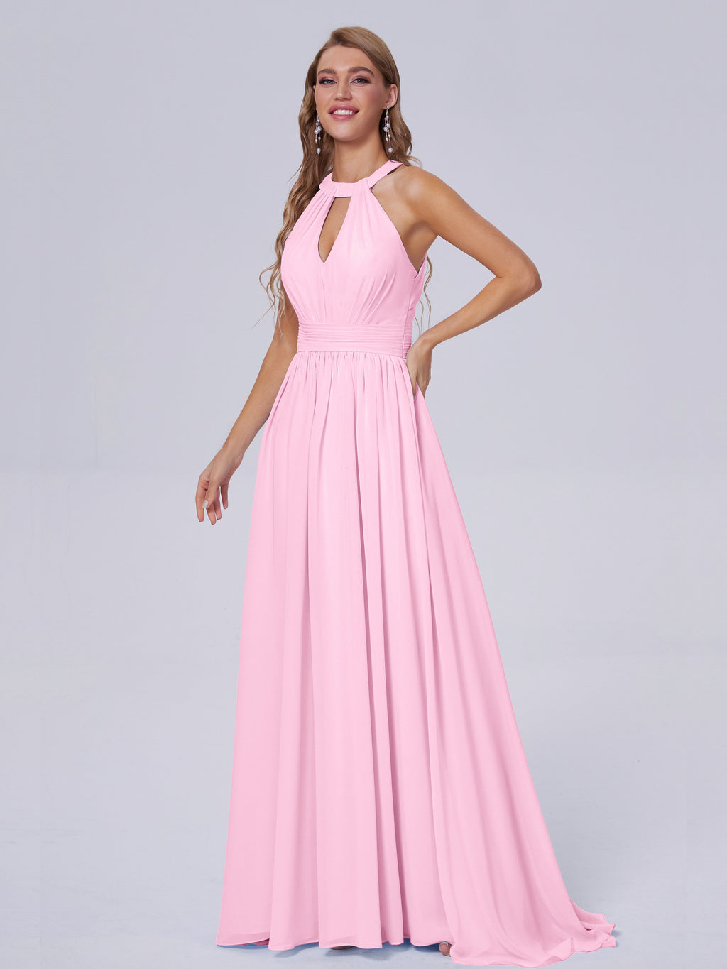 Nicole Vintage Halter Chiffon Long Bridesmaid Dresses