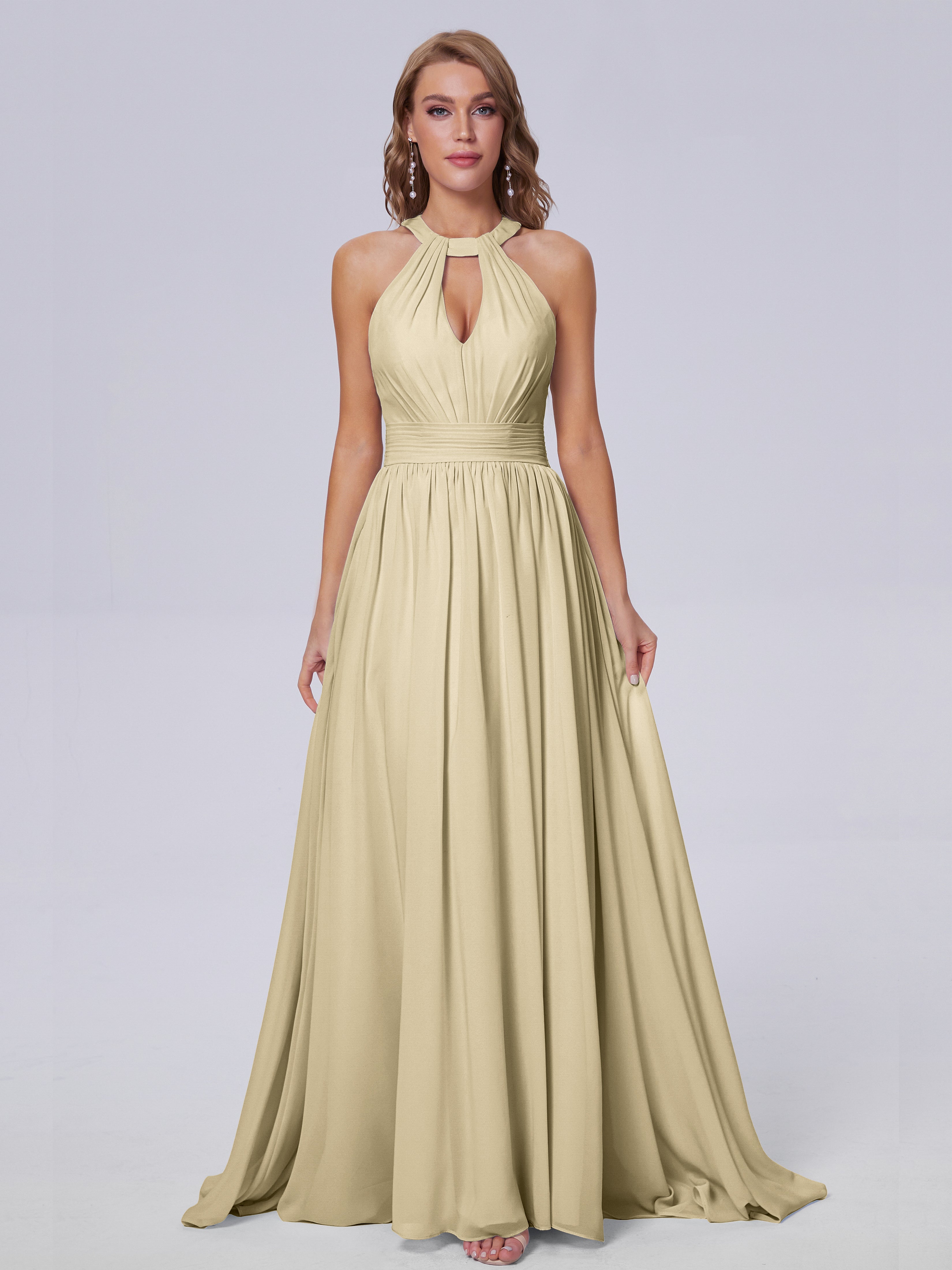 Nicole Vintage Halter Chiffon Long Bridesmaid Dresses