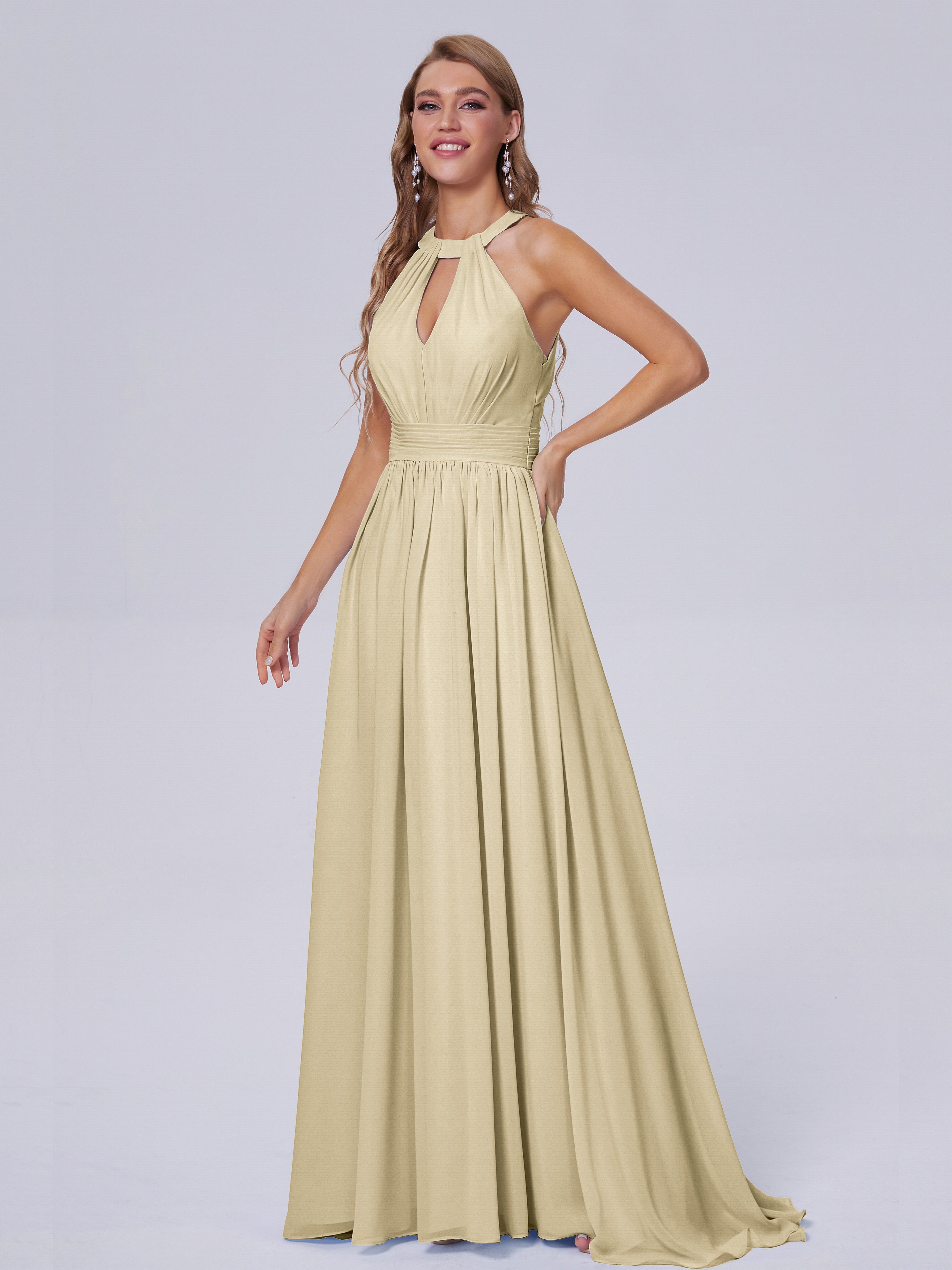Nicole Vintage Halter Chiffon Long Bridesmaid Dresses
