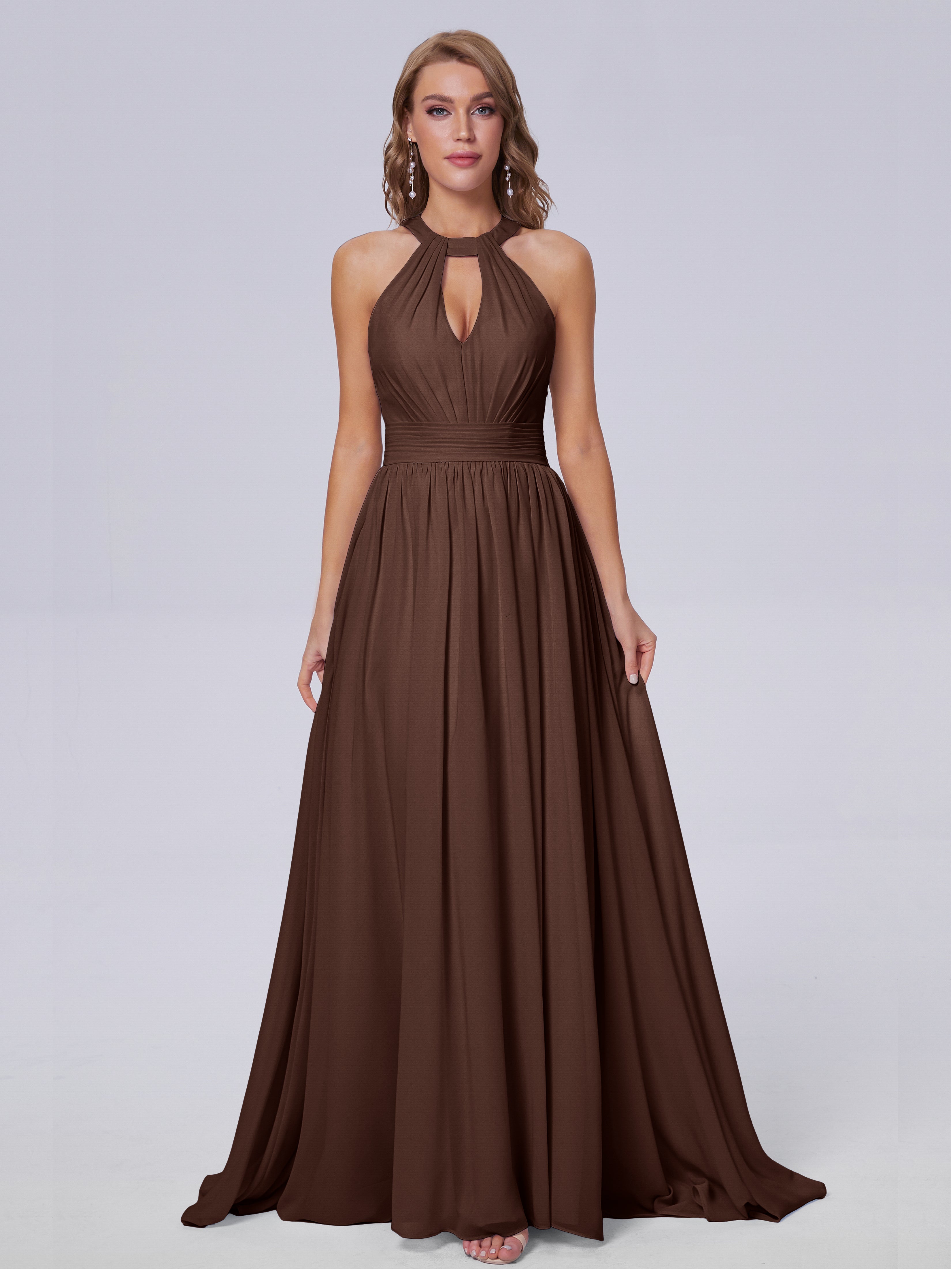 Nicole Vintage Halter Chiffon Long Bridesmaid Dresses