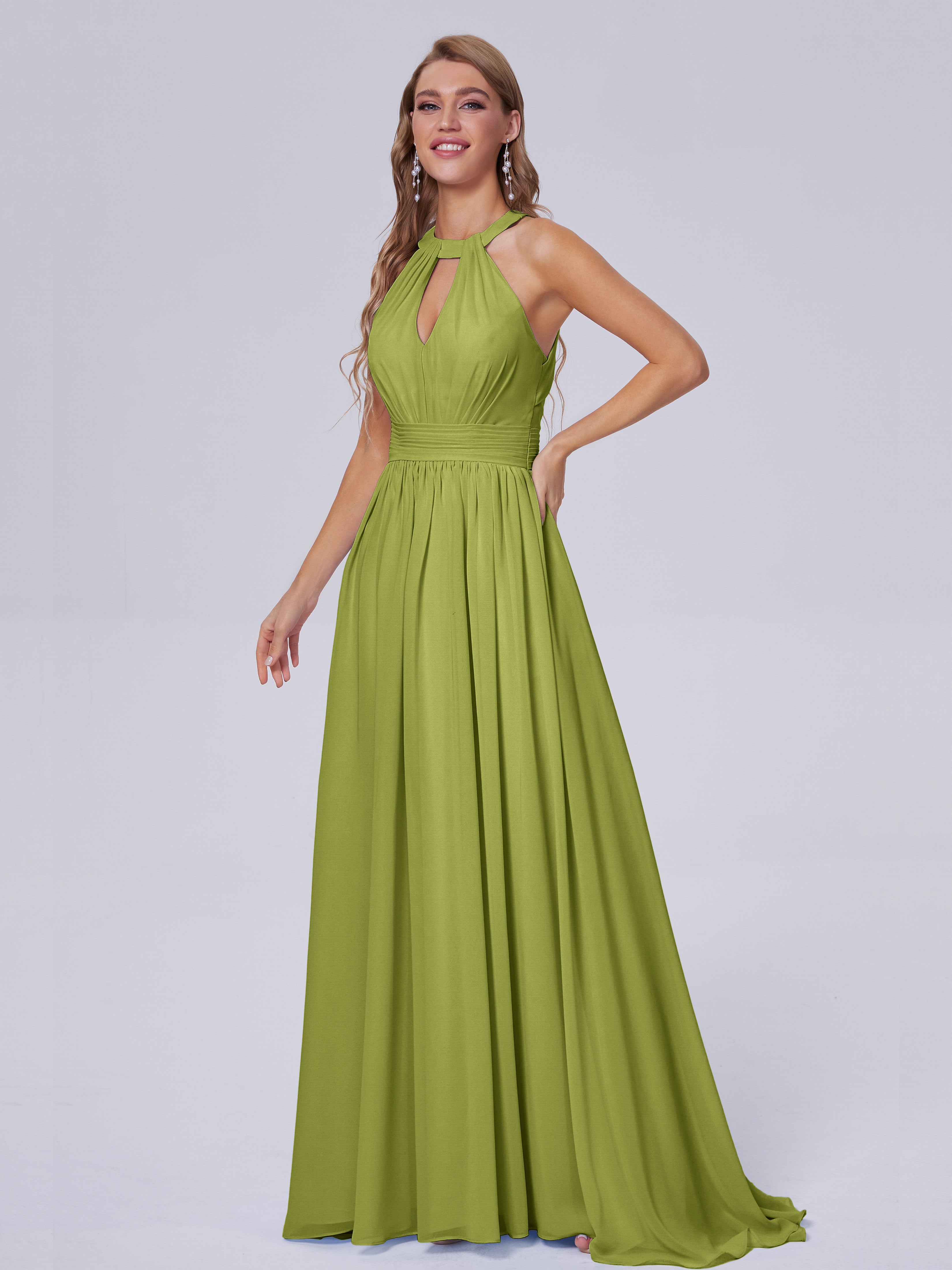 Nicole Vintage Halter Chiffon Long Bridesmaid Dresses