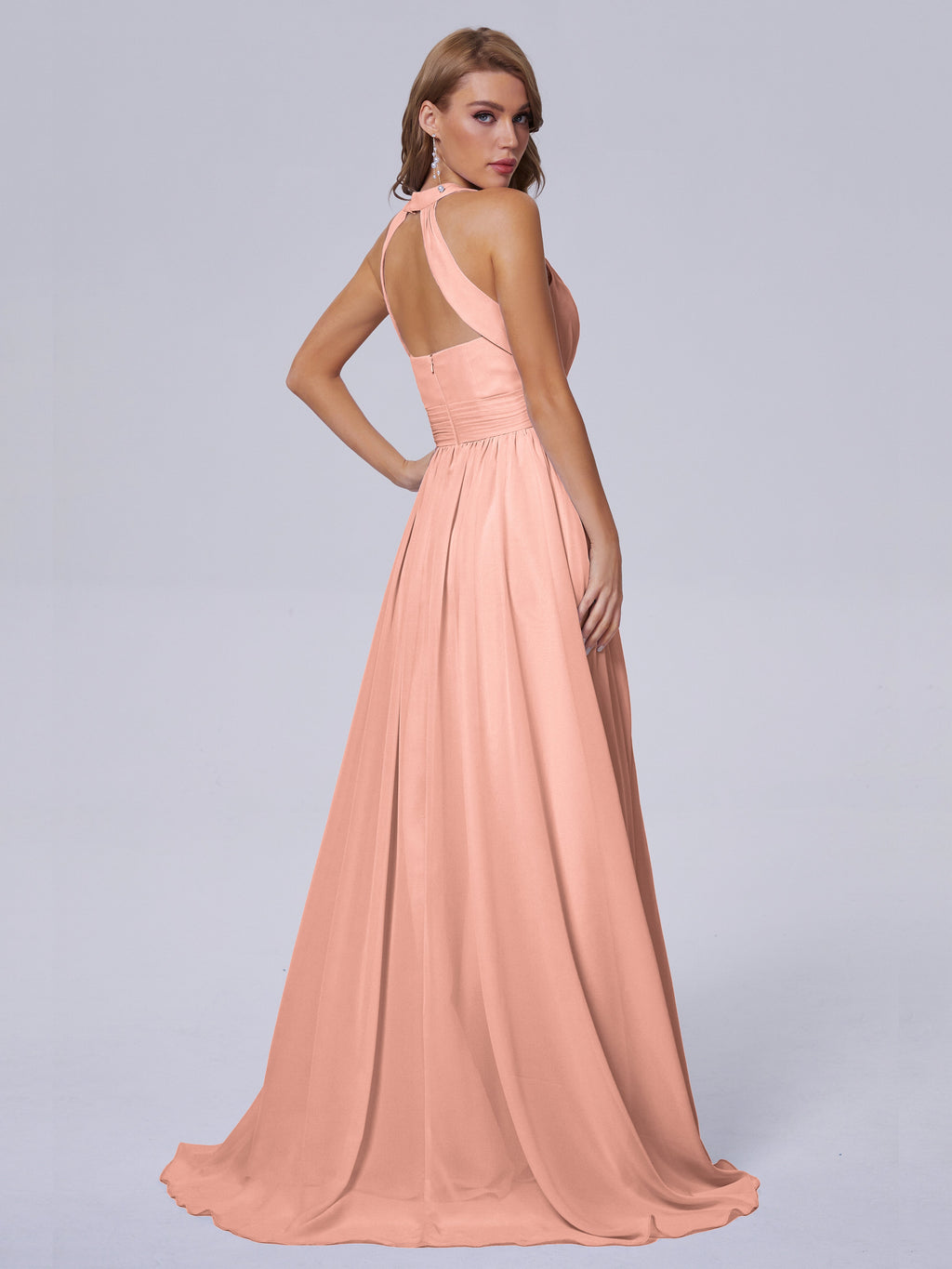 Nicole Vintage Halter Chiffon Long Bridesmaid Dresses