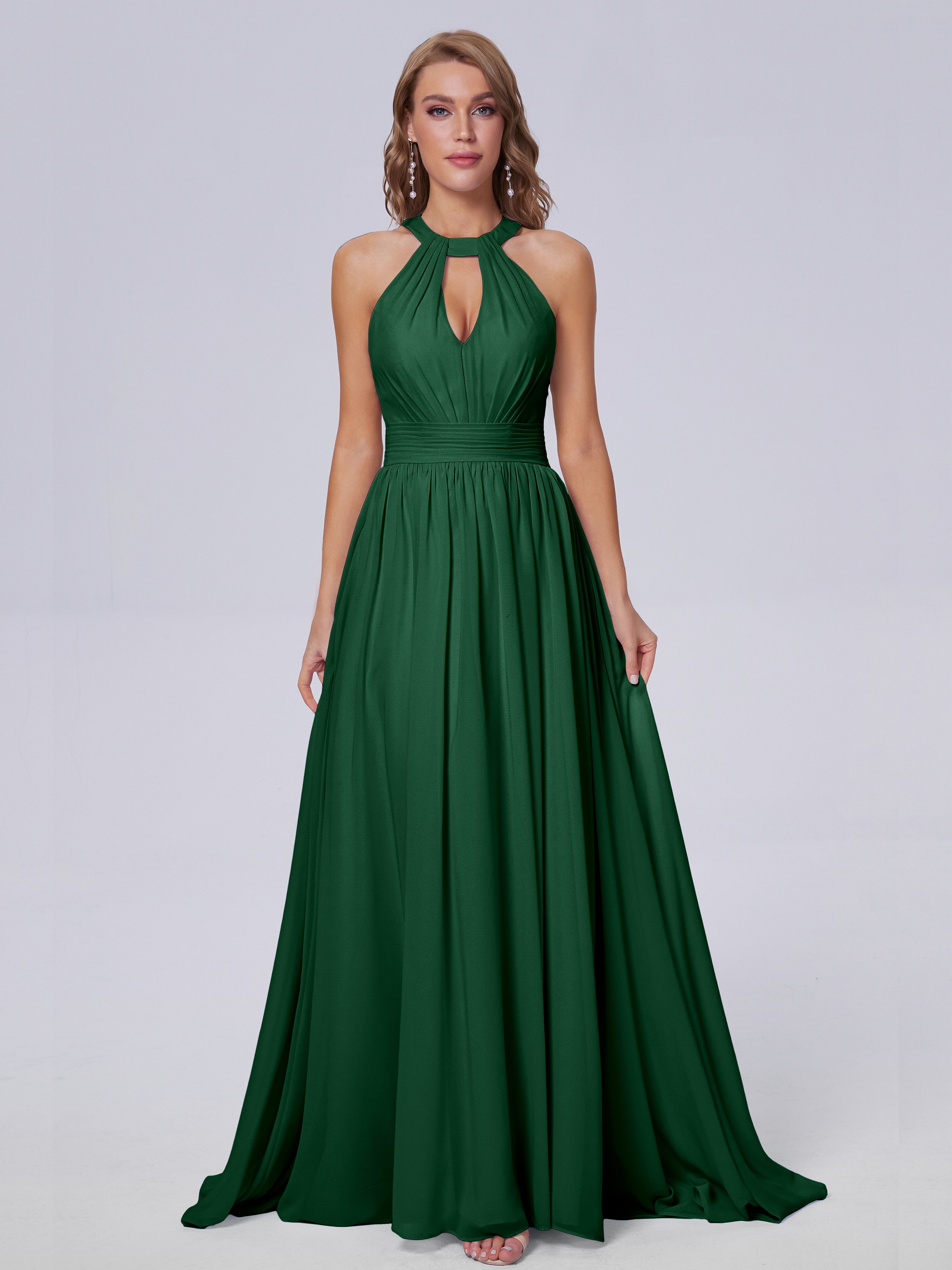 Nicole Vintage Halter Chiffon Long Bridesmaid Dresses