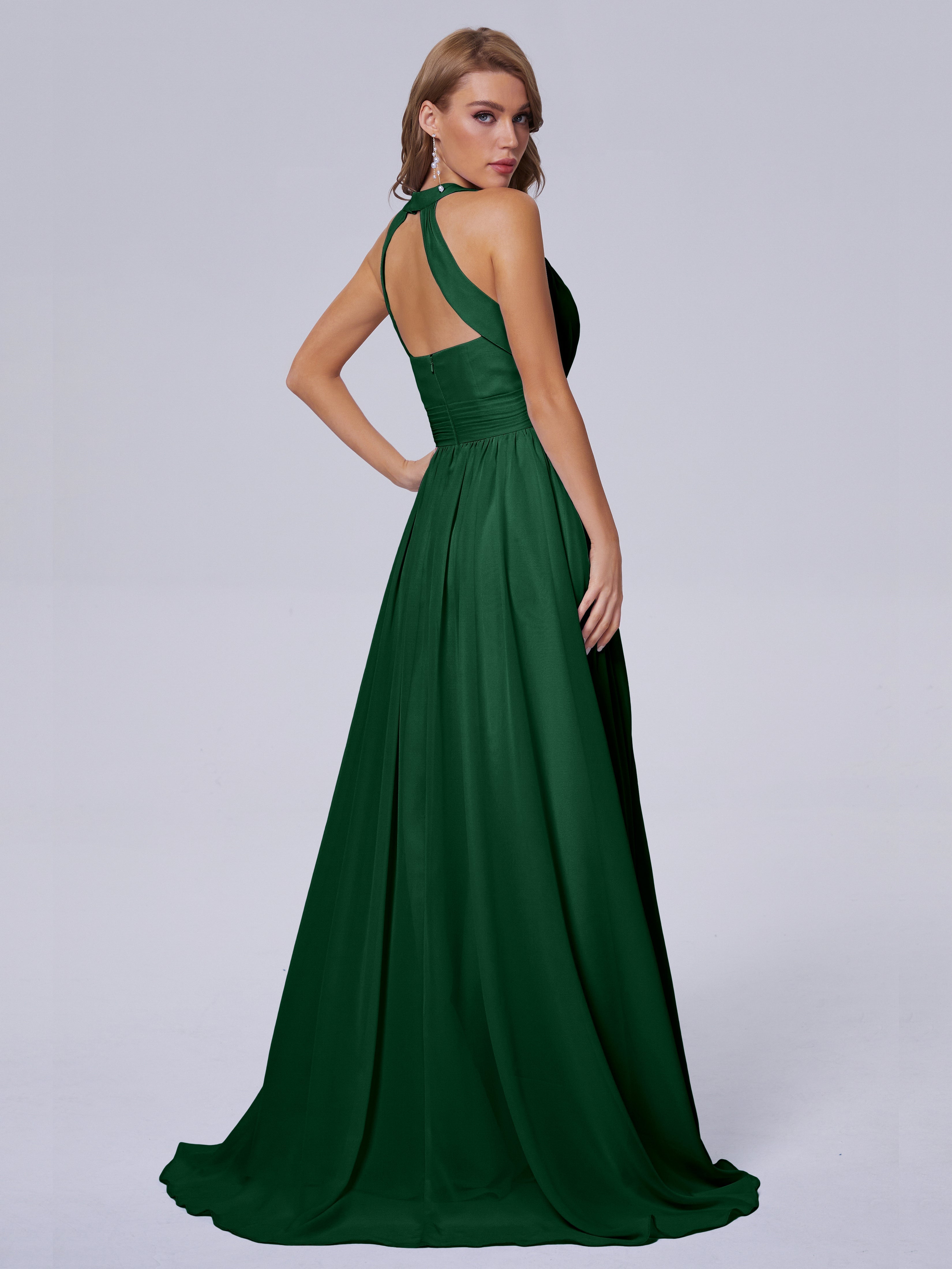 Nicole Vintage Halter Chiffon Long Bridesmaid Dresses