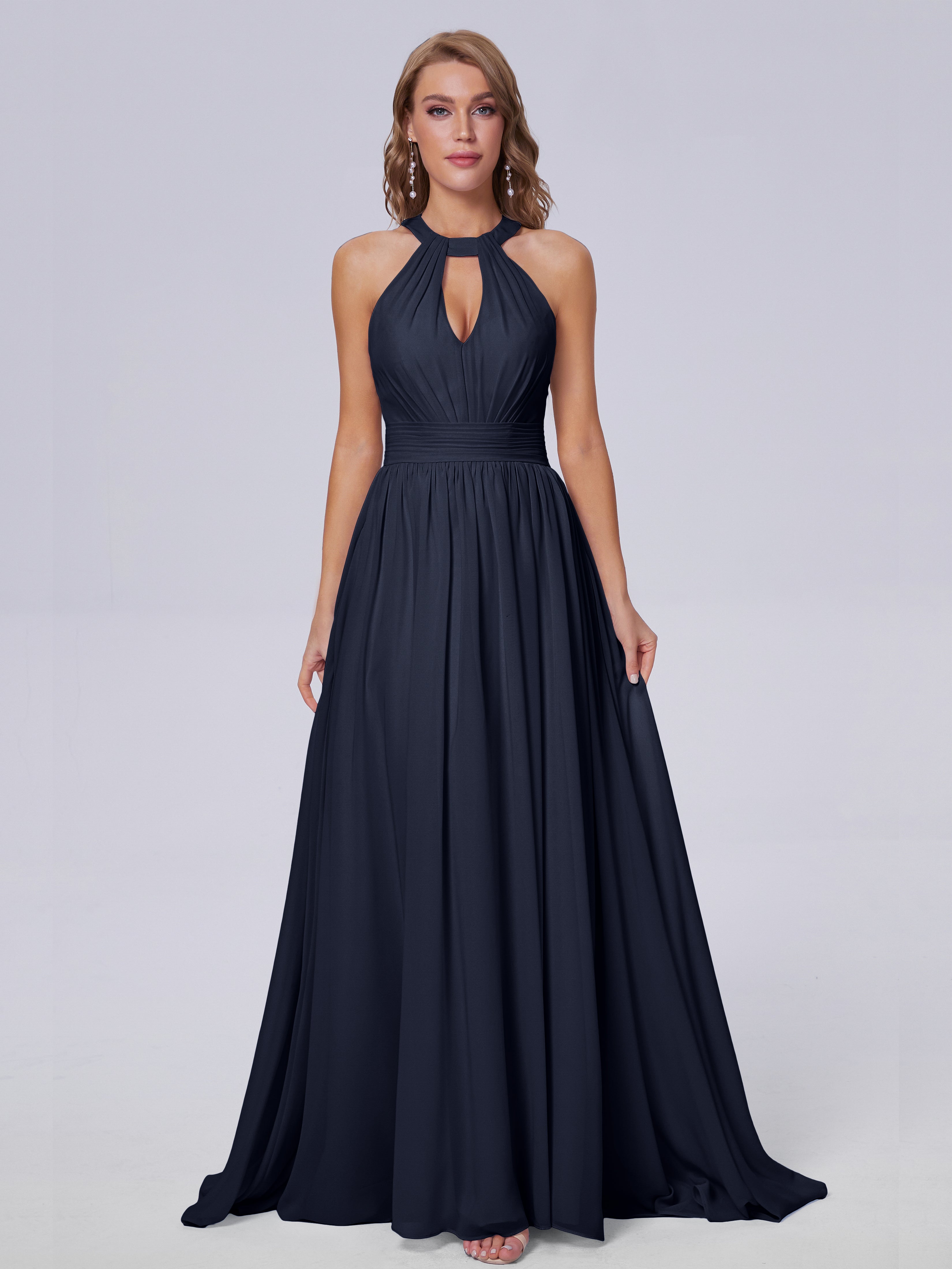 Nicole Vintage Halter Chiffon Long Bridesmaid Dresses