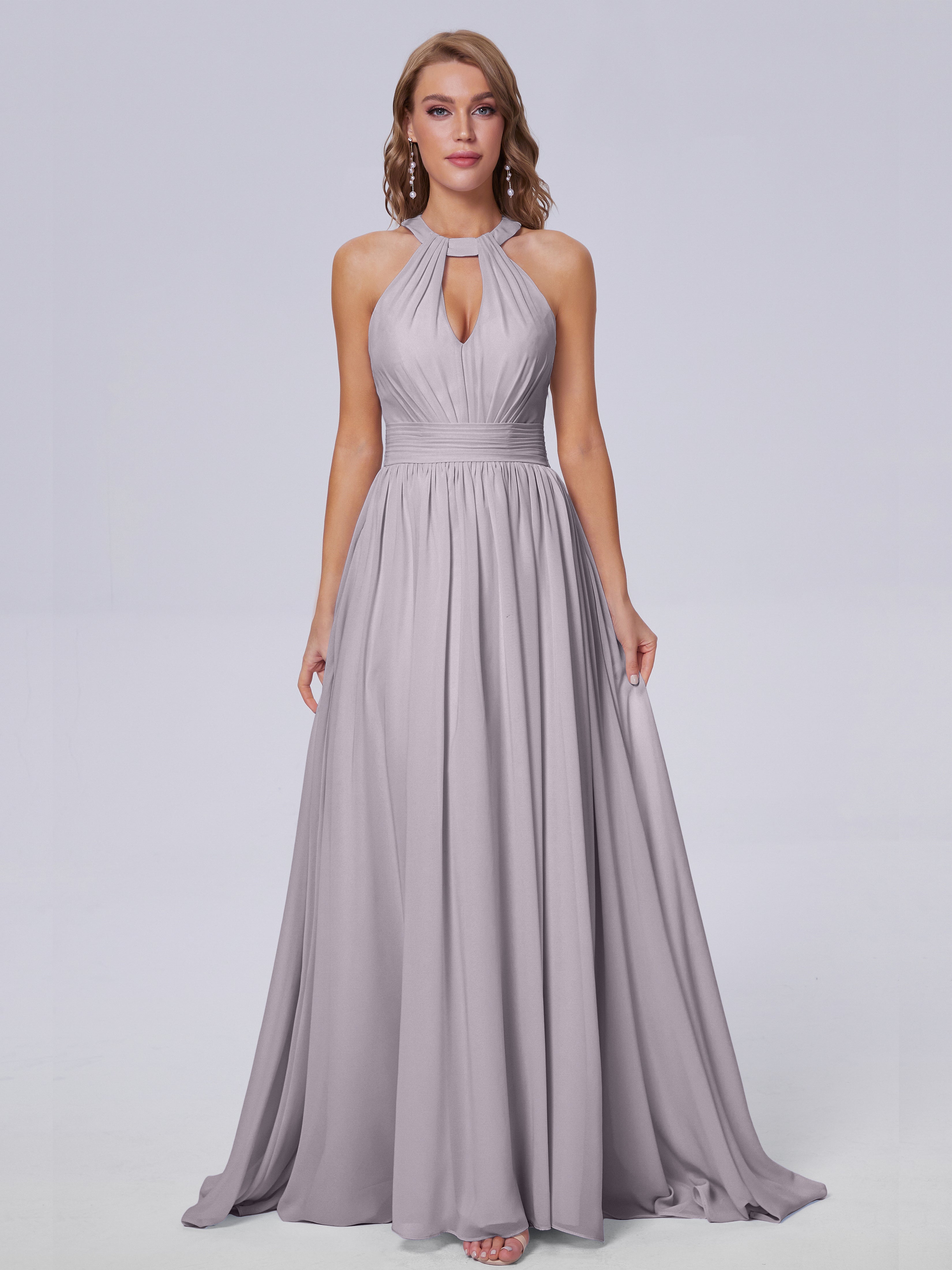 Nicole Vintage Halter Chiffon Long Bridesmaid Dresses