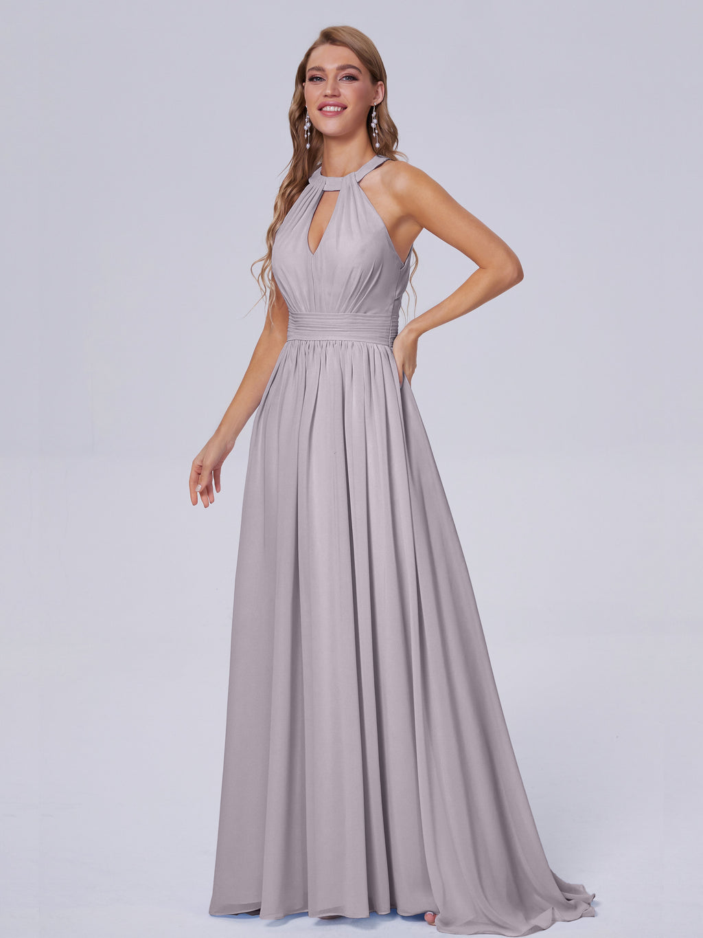 Nicole Vintage Halter Chiffon Long Bridesmaid Dresses