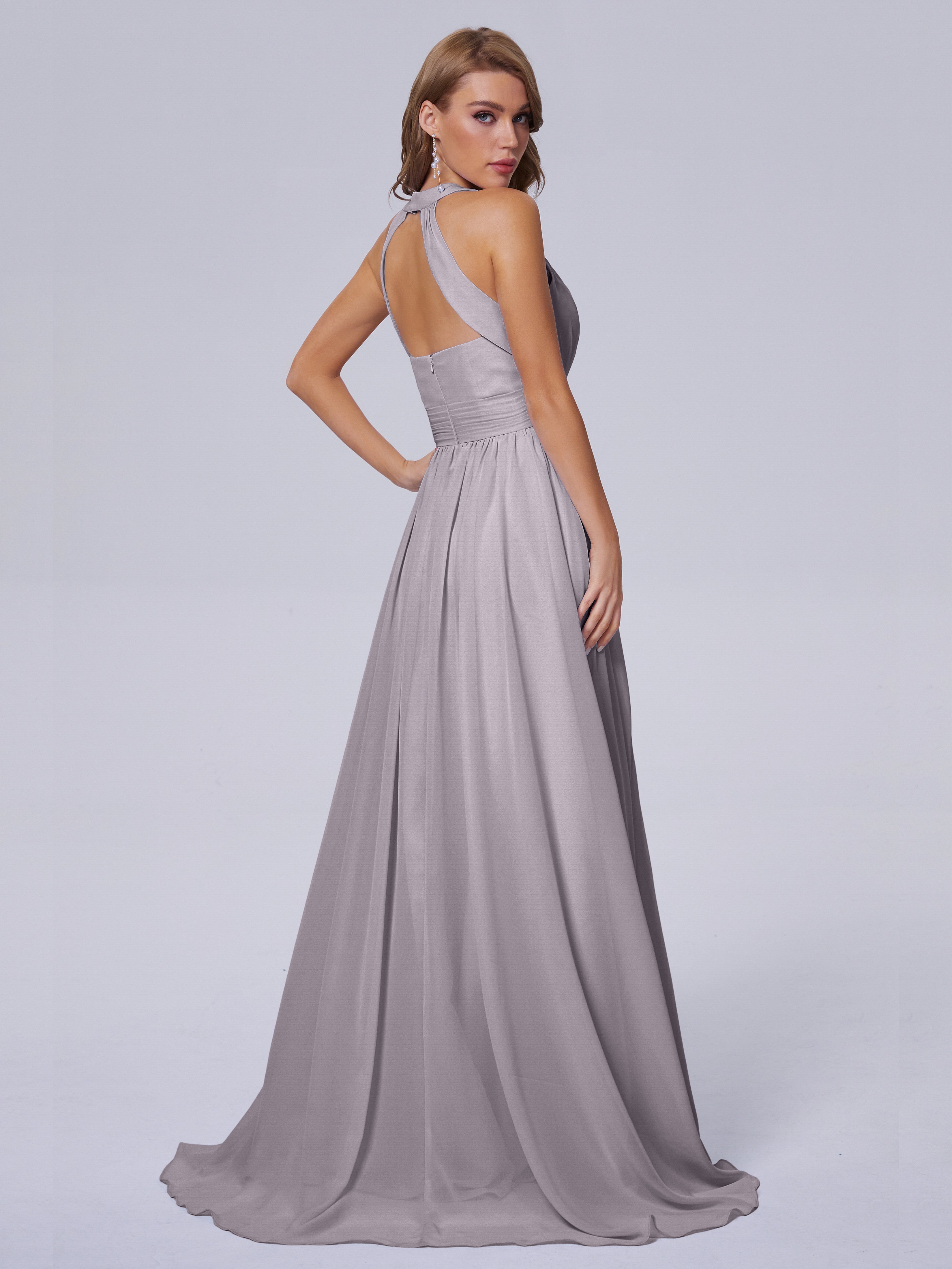 Nicole Vintage Halter Chiffon Long Bridesmaid Dresses