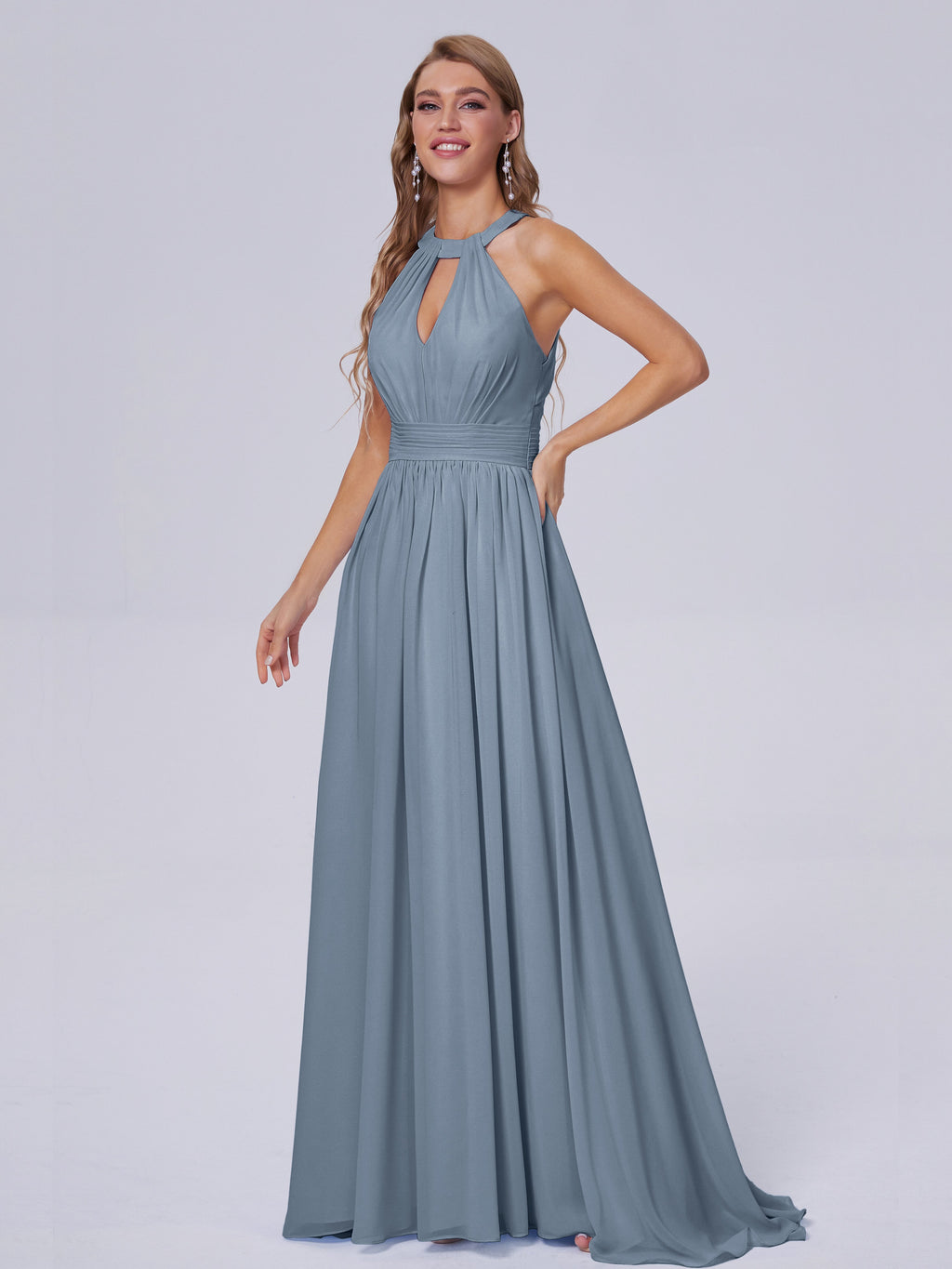 Nicole Vintage Halter Chiffon Long Bridesmaid Dresses