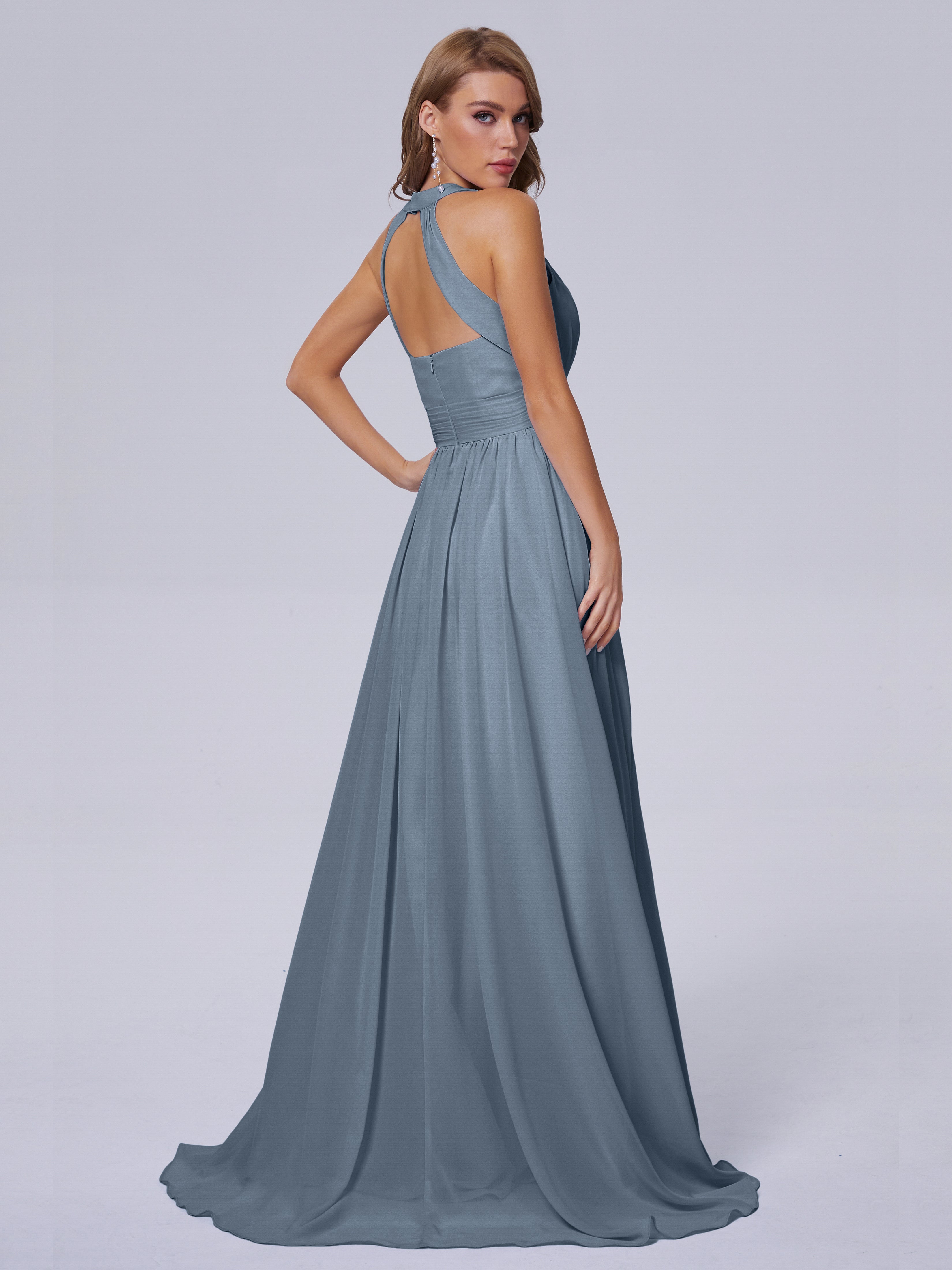 Nicole Vintage Halter Chiffon Long Bridesmaid Dresses