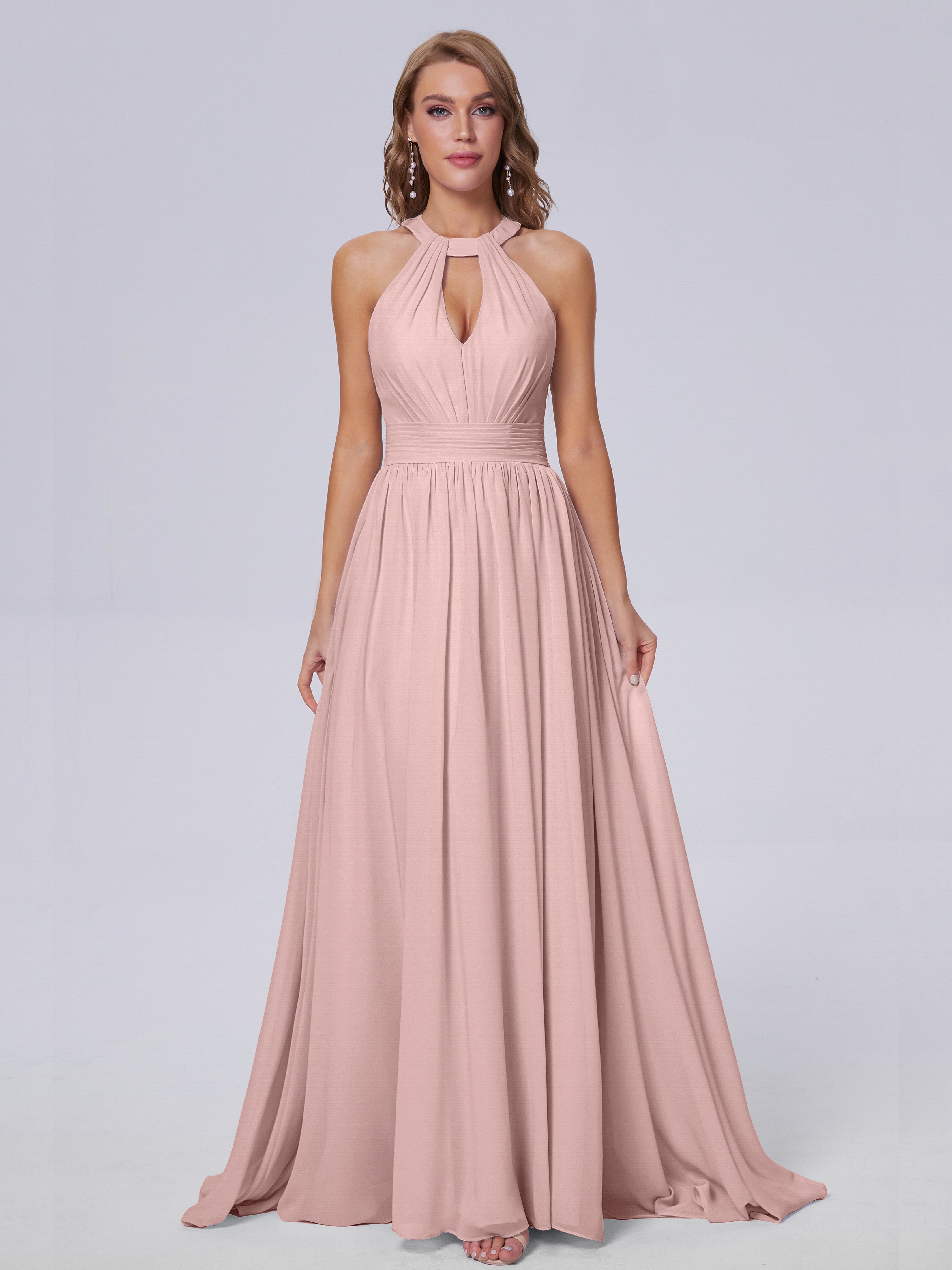 Nicole Vintage Halter Chiffon Long Bridesmaid Dresses