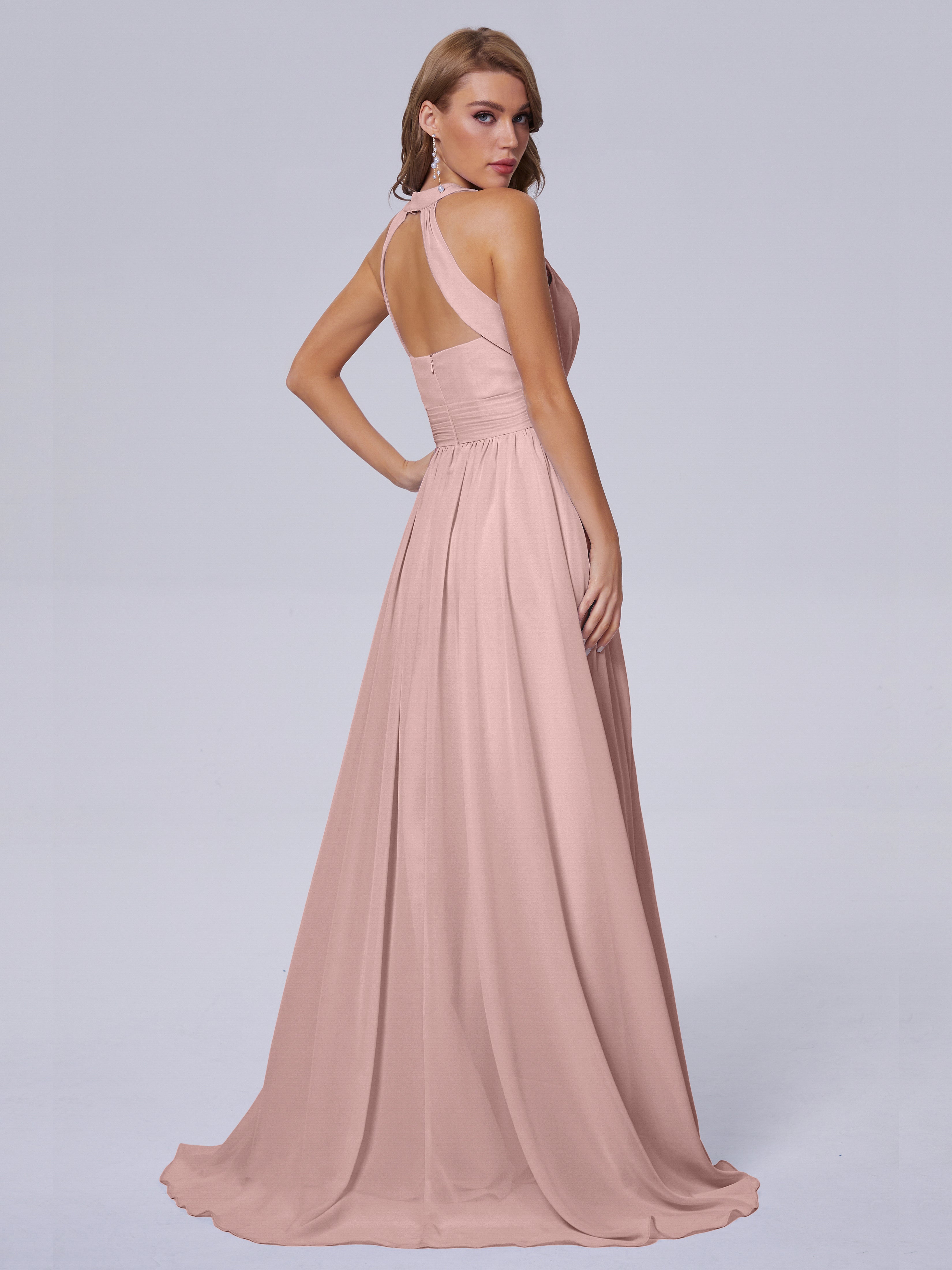 Nicole Vintage Halter Chiffon Long Bridesmaid Dresses