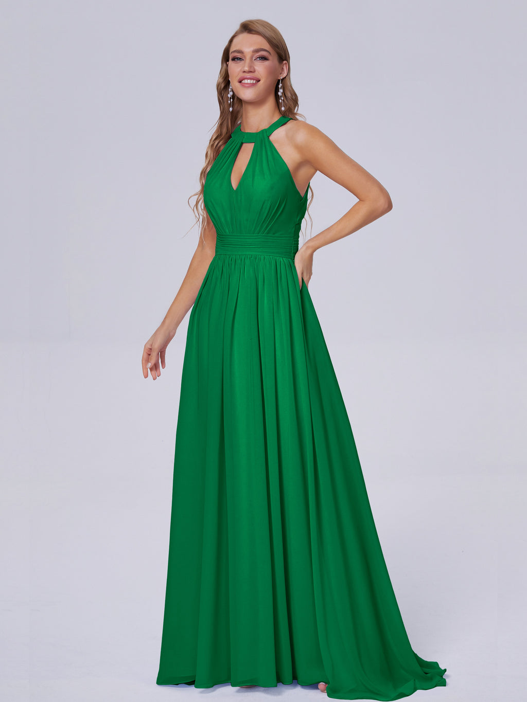 Nicole Vintage Halter Chiffon Long Bridesmaid Dresses