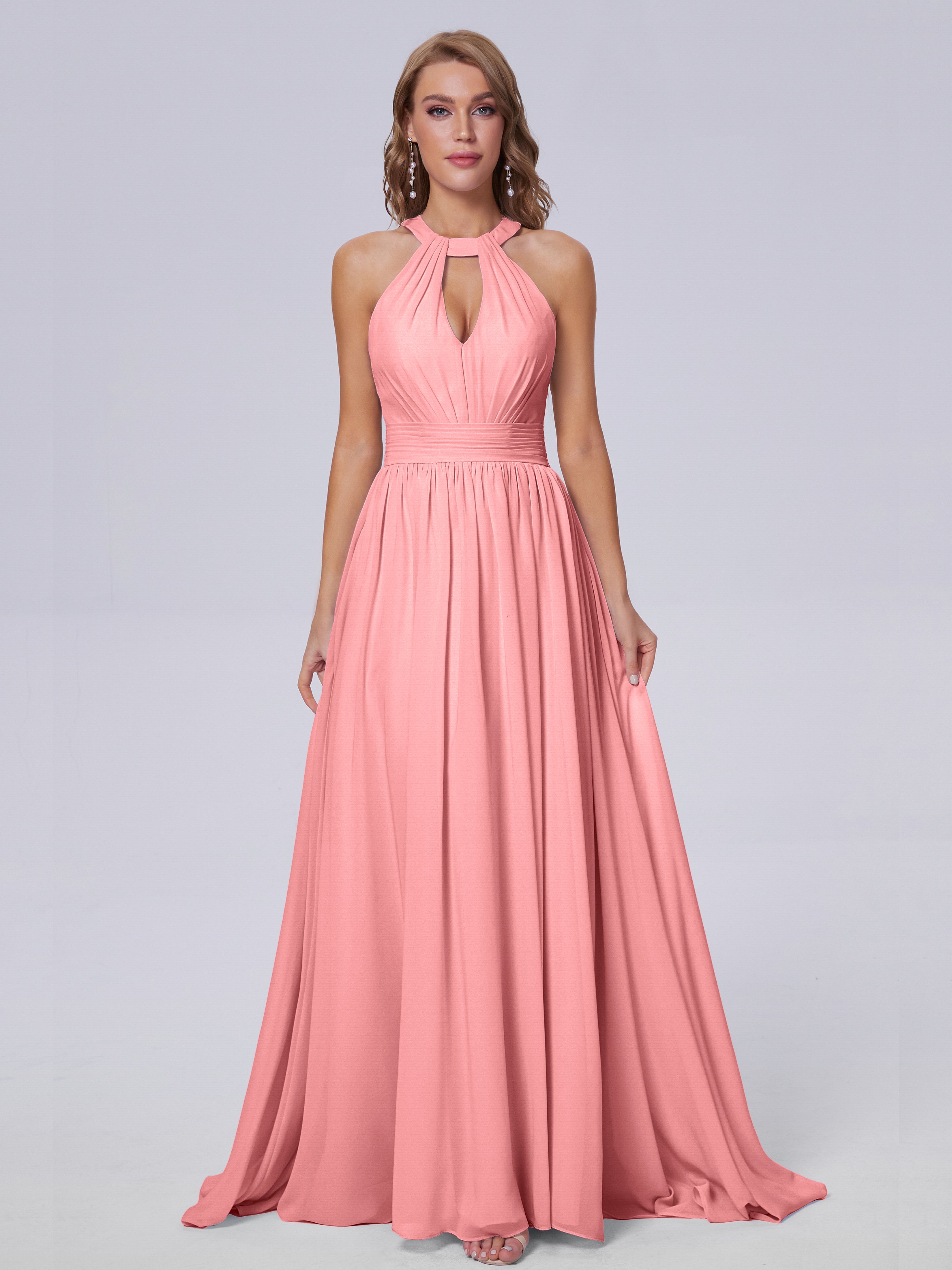 Nicole Vintage Halter Chiffon Long Bridesmaid Dresses