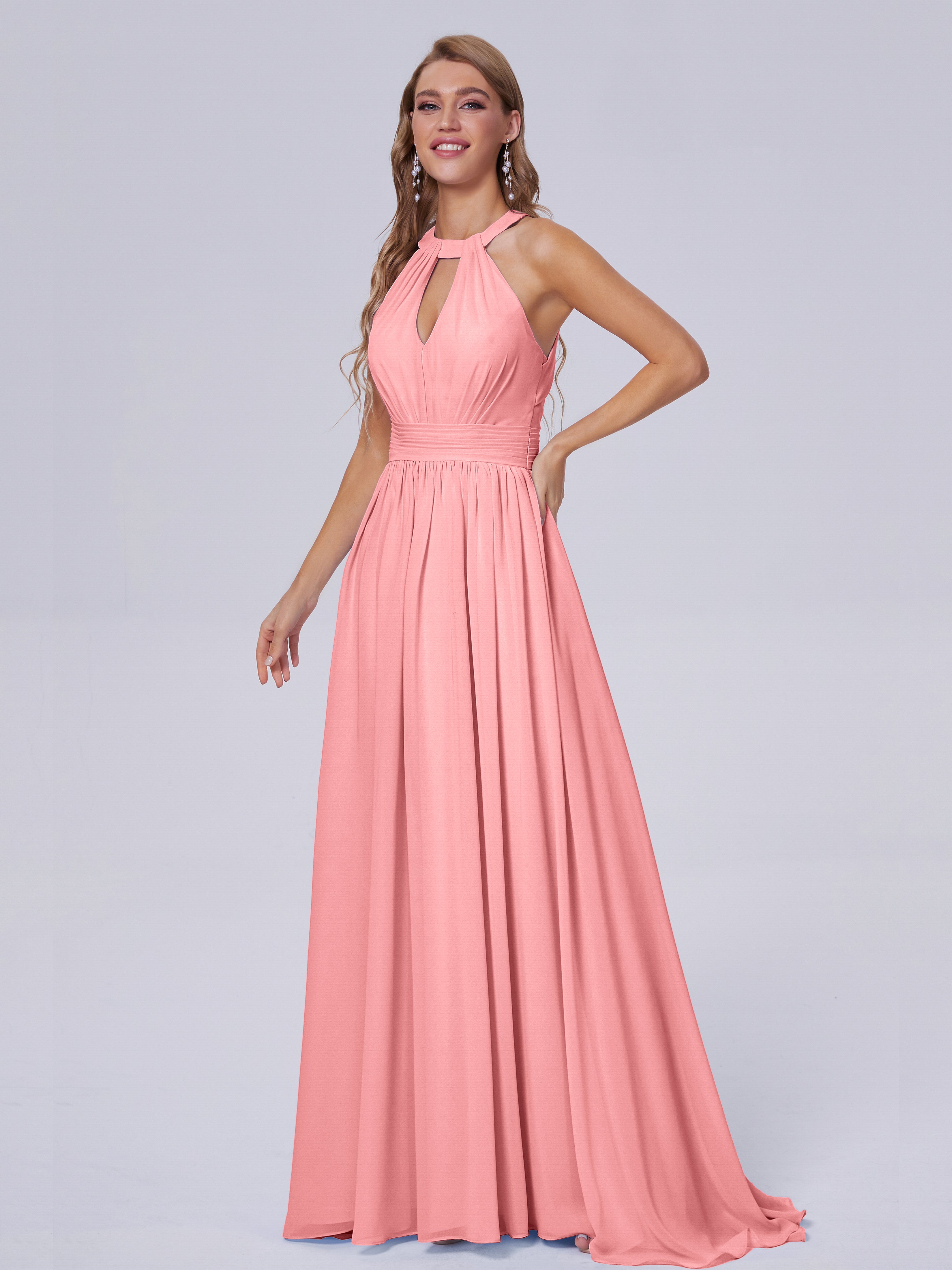 Nicole Vintage Halter Chiffon Long Bridesmaid Dresses