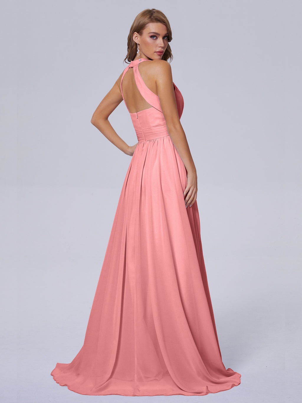 Nicole Vintage Halter Chiffon Long Bridesmaid Dresses