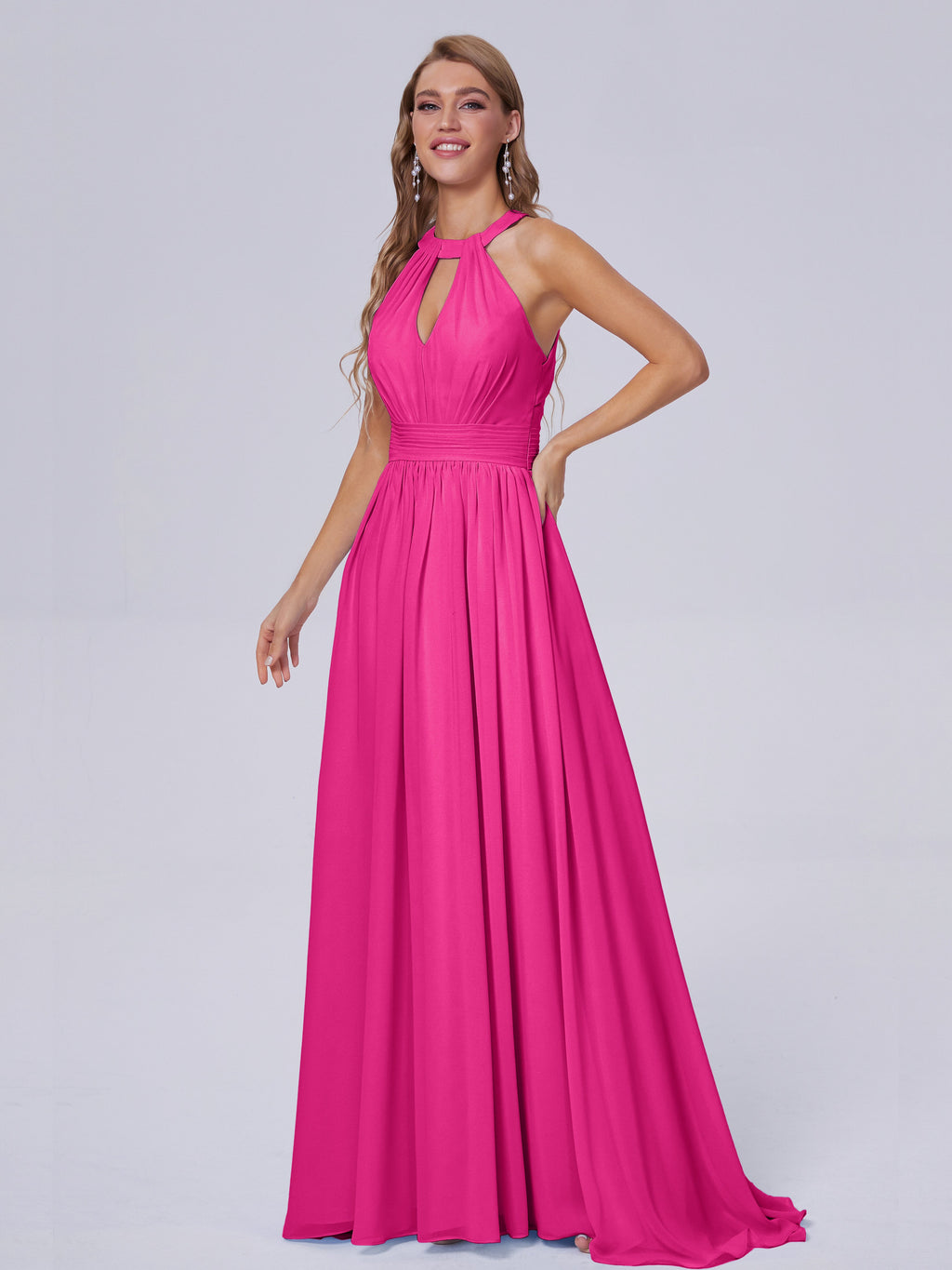 Nicole Vintage Halter Chiffon Long Bridesmaid Dresses
