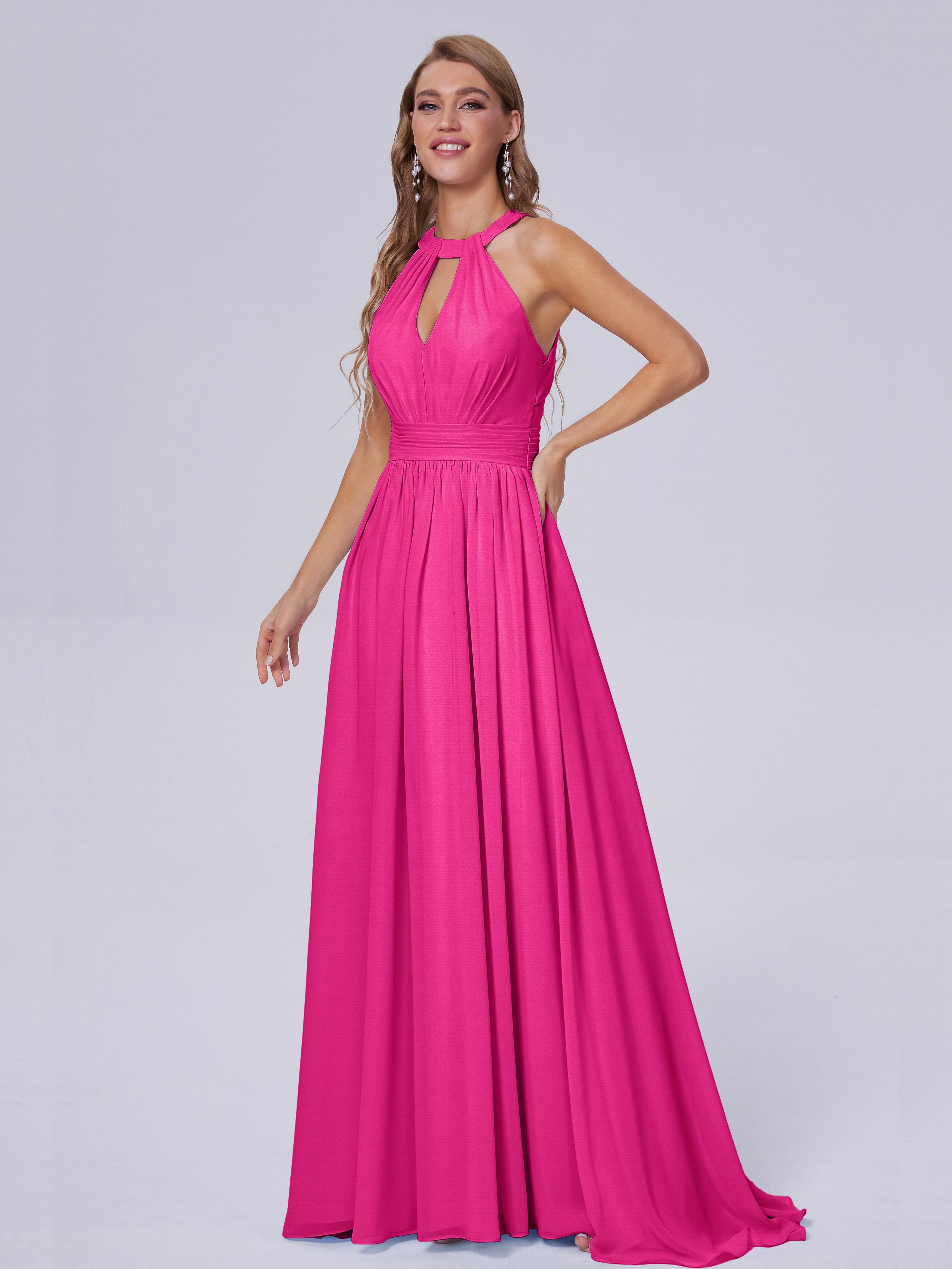 Nicole Vintage Halter Chiffon Long Bridesmaid Dresses