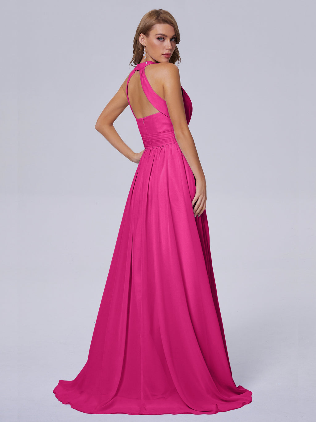 Nicole Vintage Halter Chiffon Long Bridesmaid Dresses