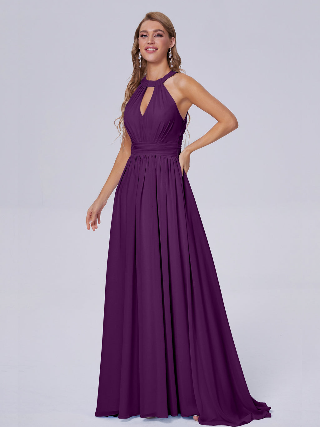 Nicole Vintage Halter Chiffon Long Bridesmaid Dresses