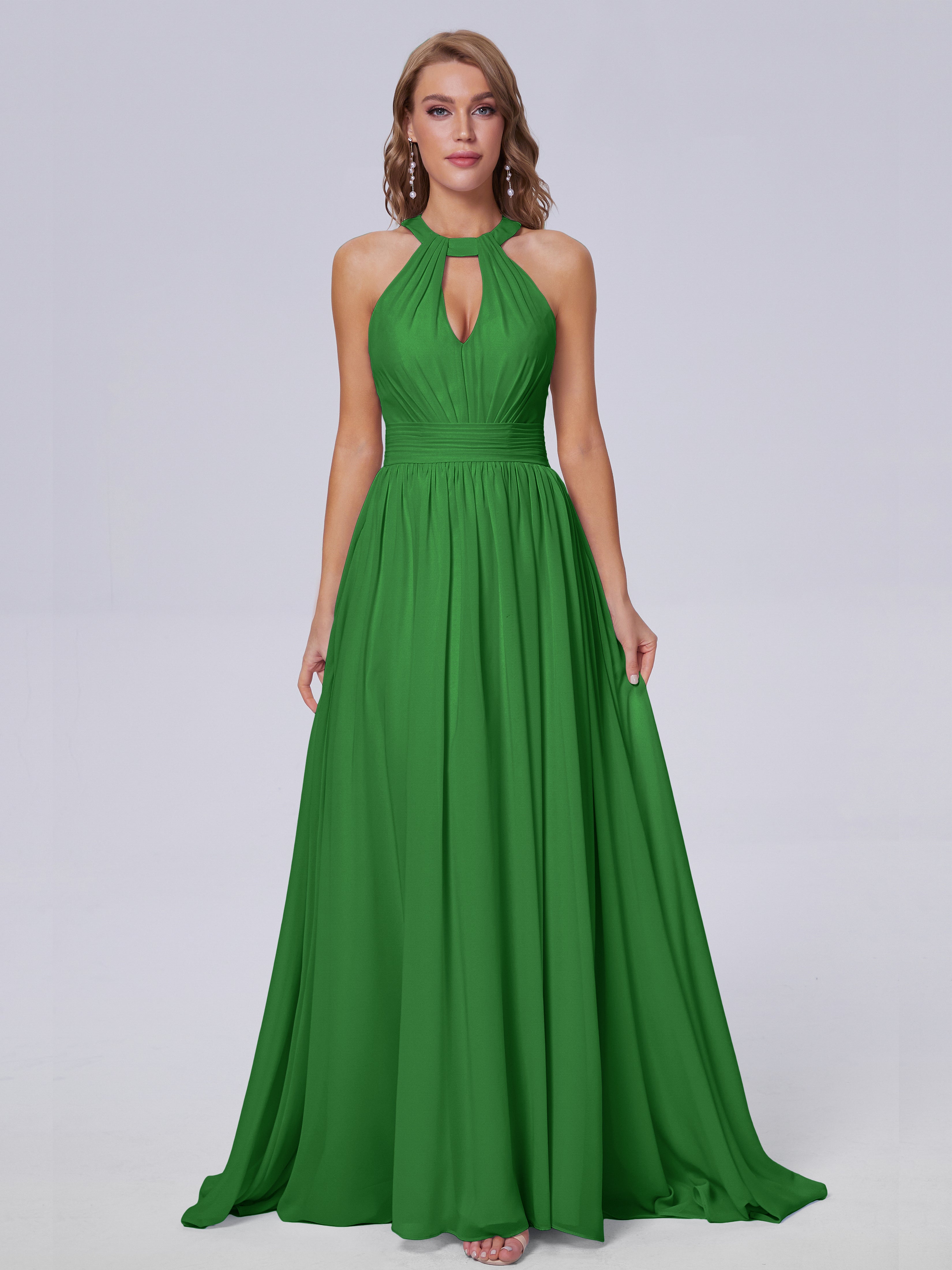 Nicole Vintage Halter Chiffon Long Bridesmaid Dresses
