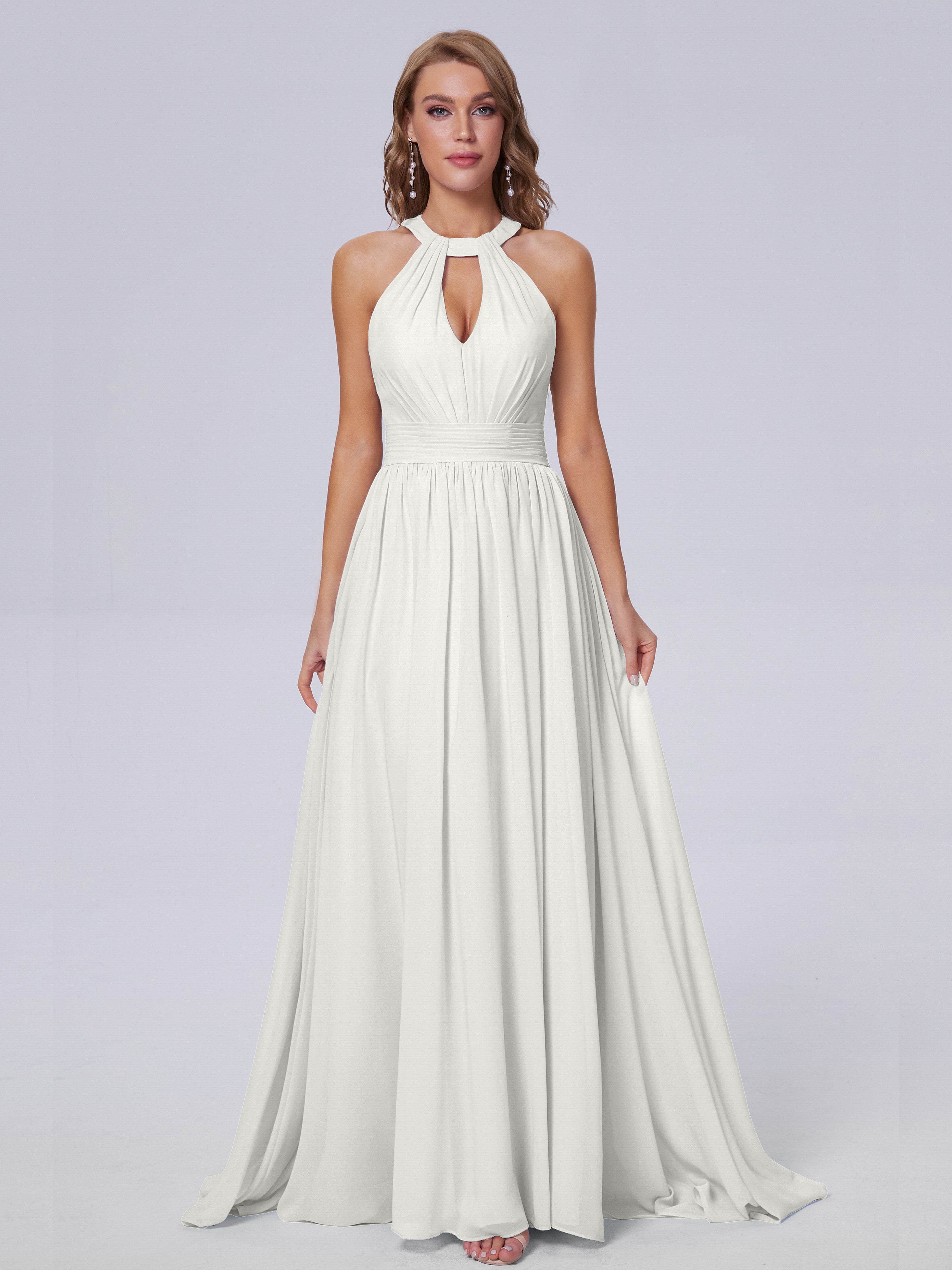 Nicole Vintage Halter Chiffon Long Bridesmaid Dresses