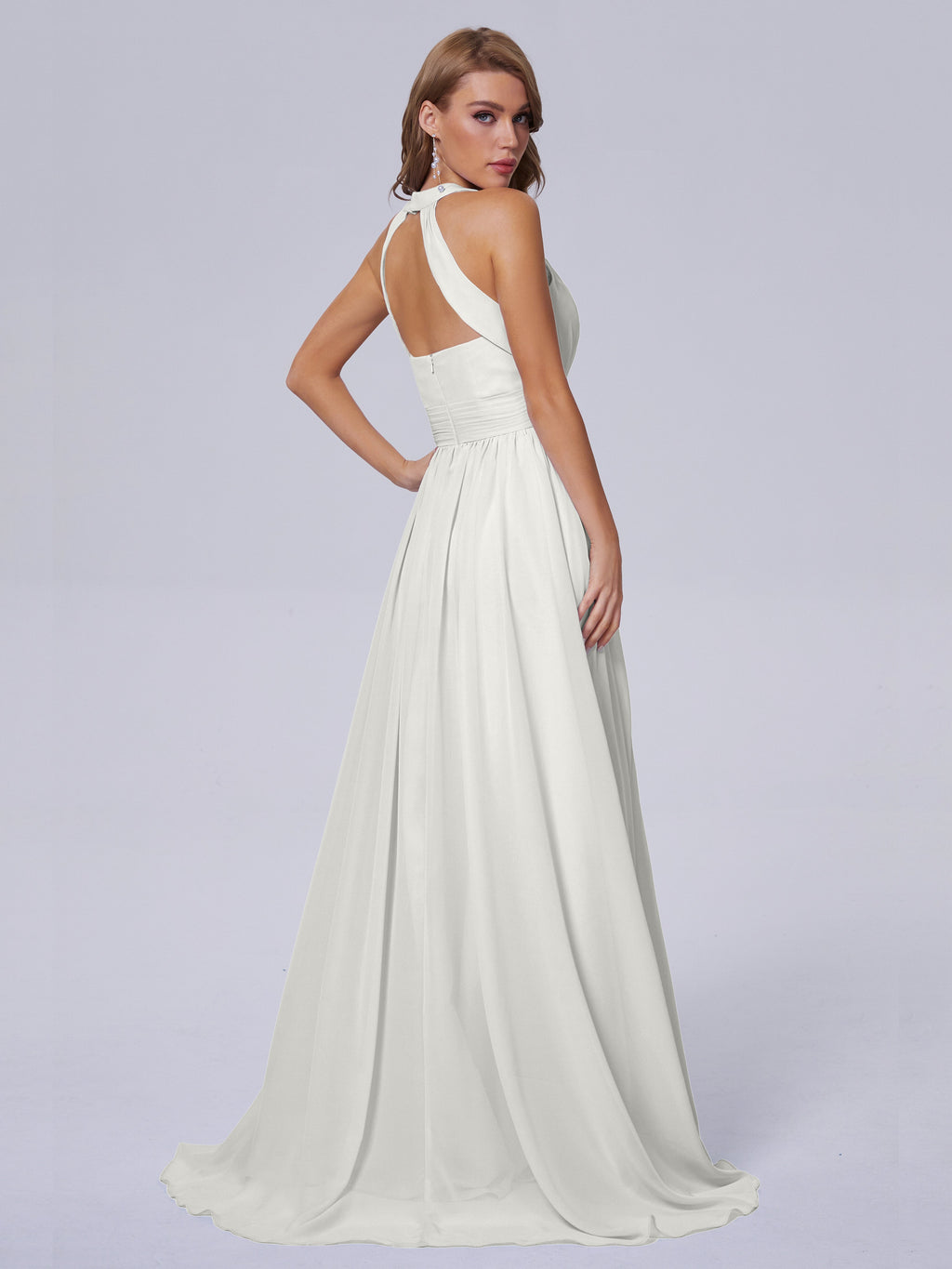 Nicole Vintage Halter Chiffon Long Bridesmaid Dresses