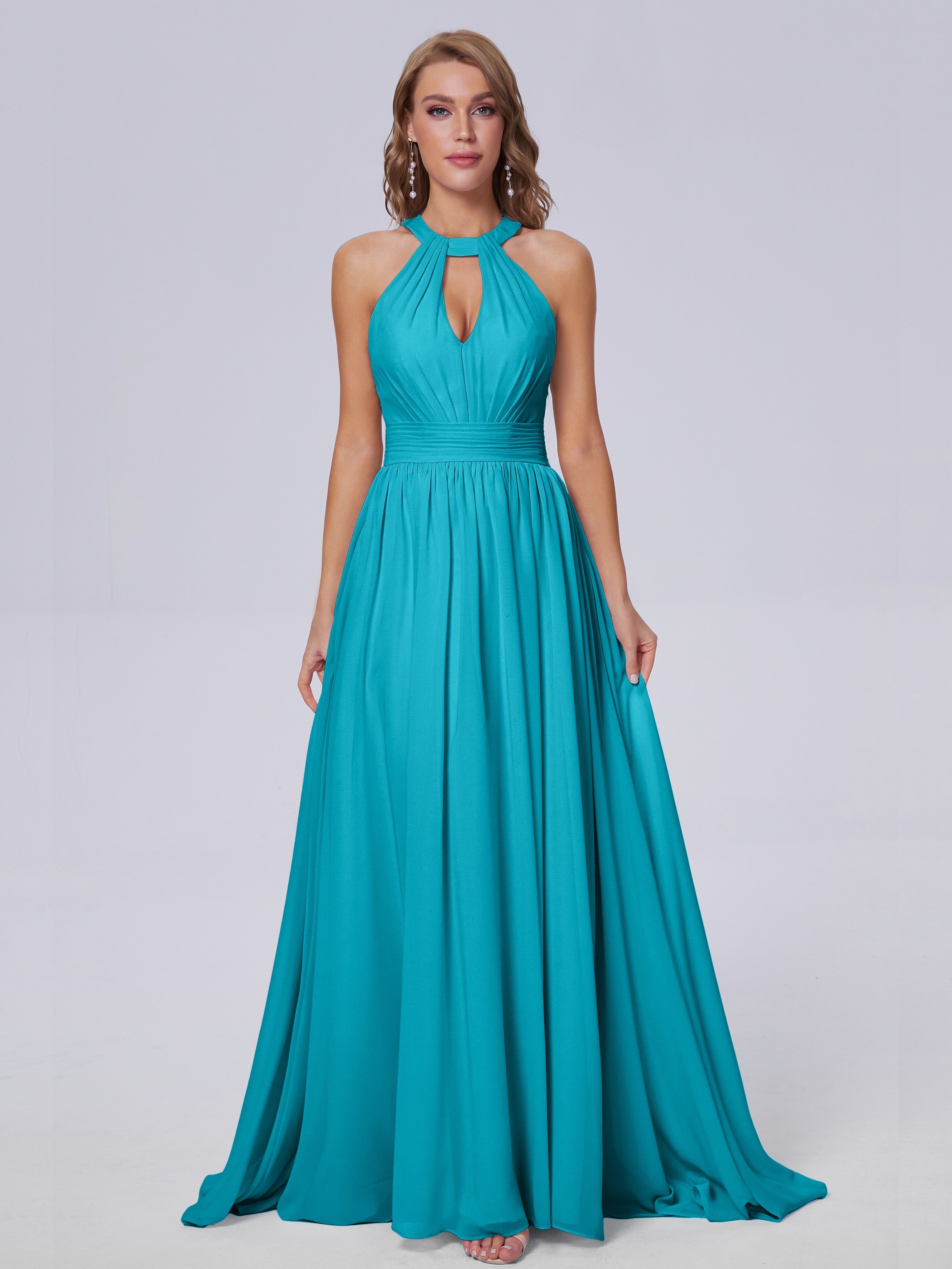 Nicole Vintage Halter Chiffon Long Bridesmaid Dresses