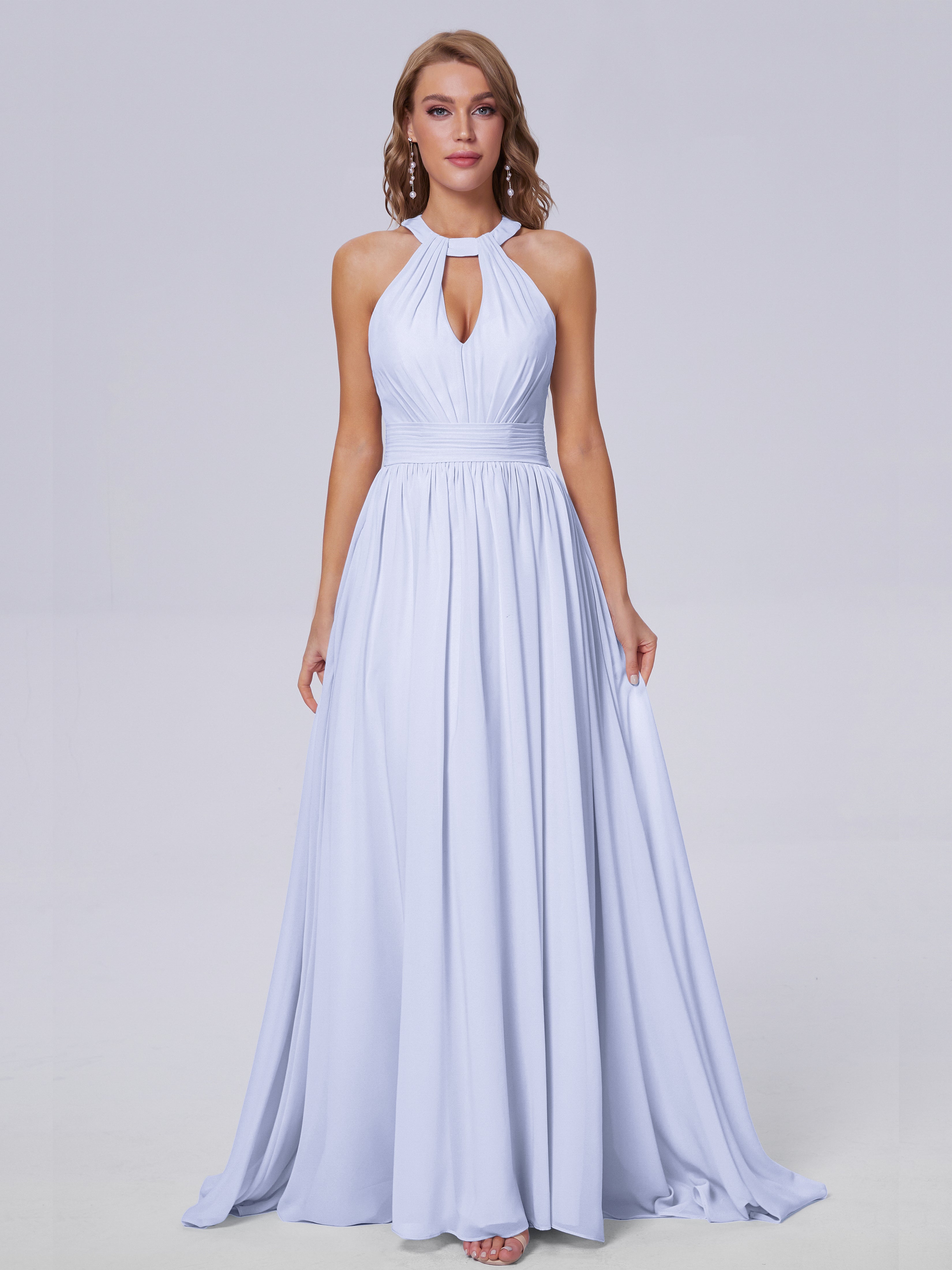 Nicole Vintage Halter Chiffon Long Bridesmaid Dresses