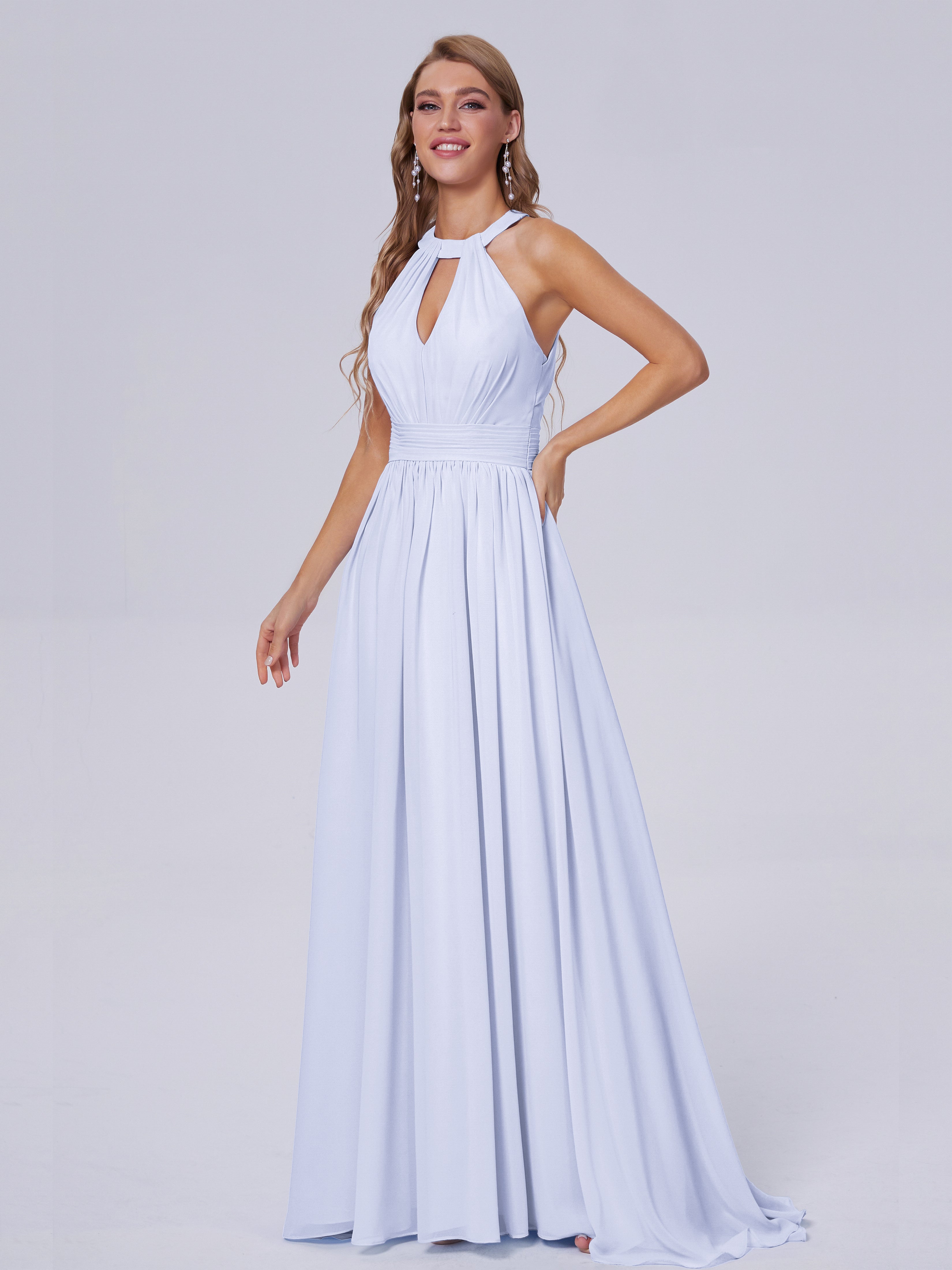 Nicole Vintage Halter Chiffon Long Bridesmaid Dresses