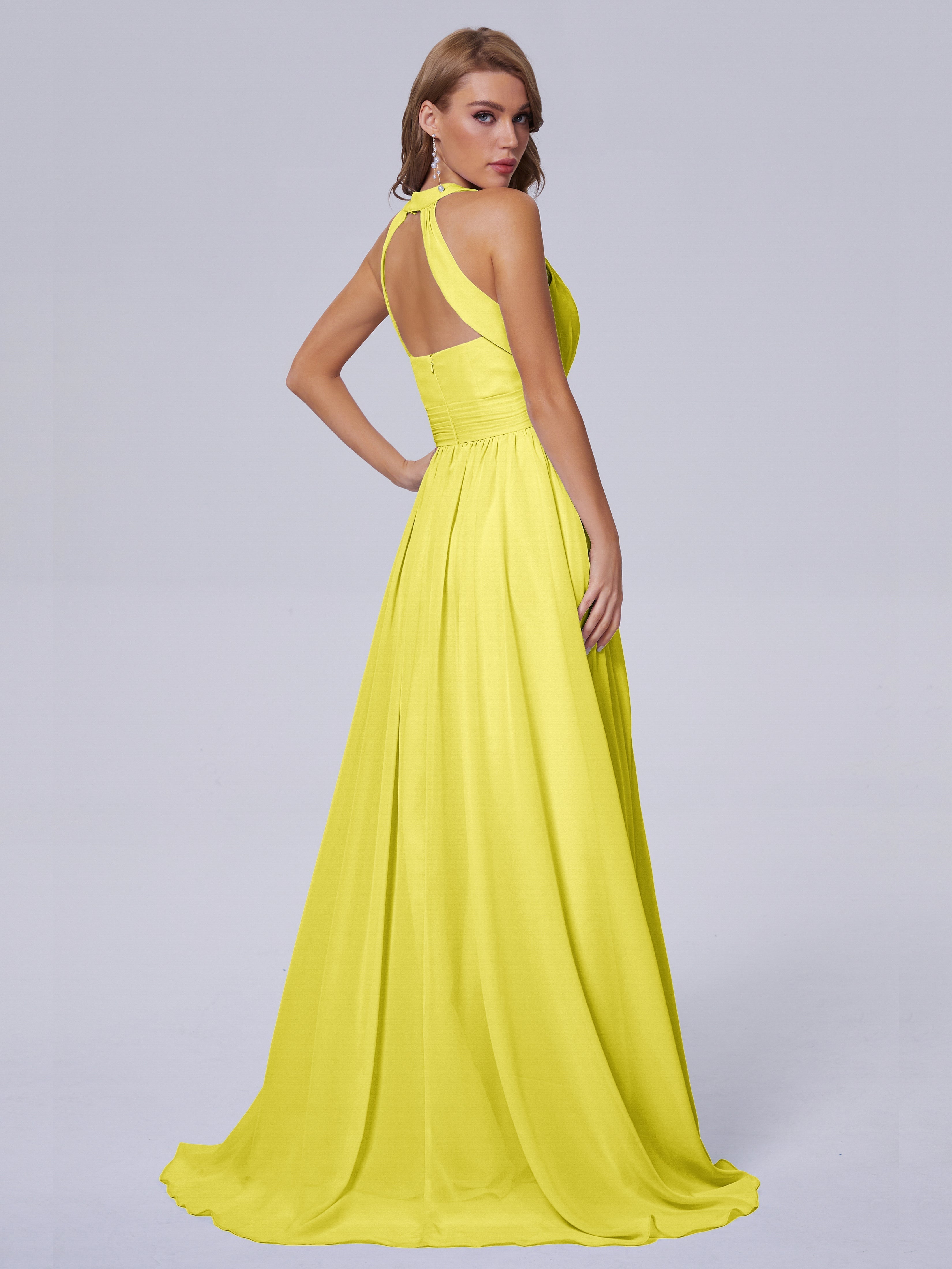 Nicole Vintage Halter Chiffon Long Bridesmaid Dresses