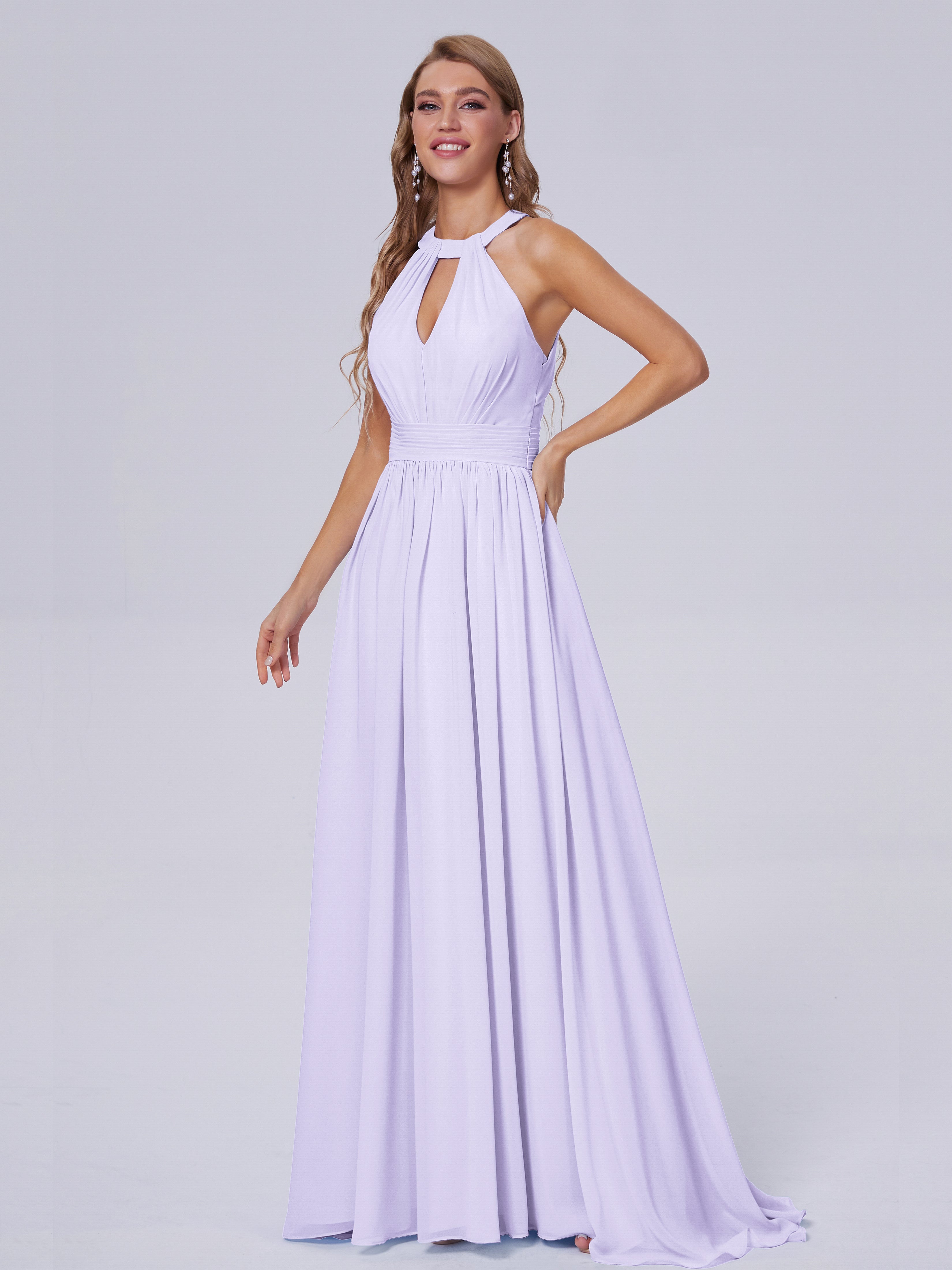 Nicole Vintage Halter Chiffon Long Bridesmaid Dresses