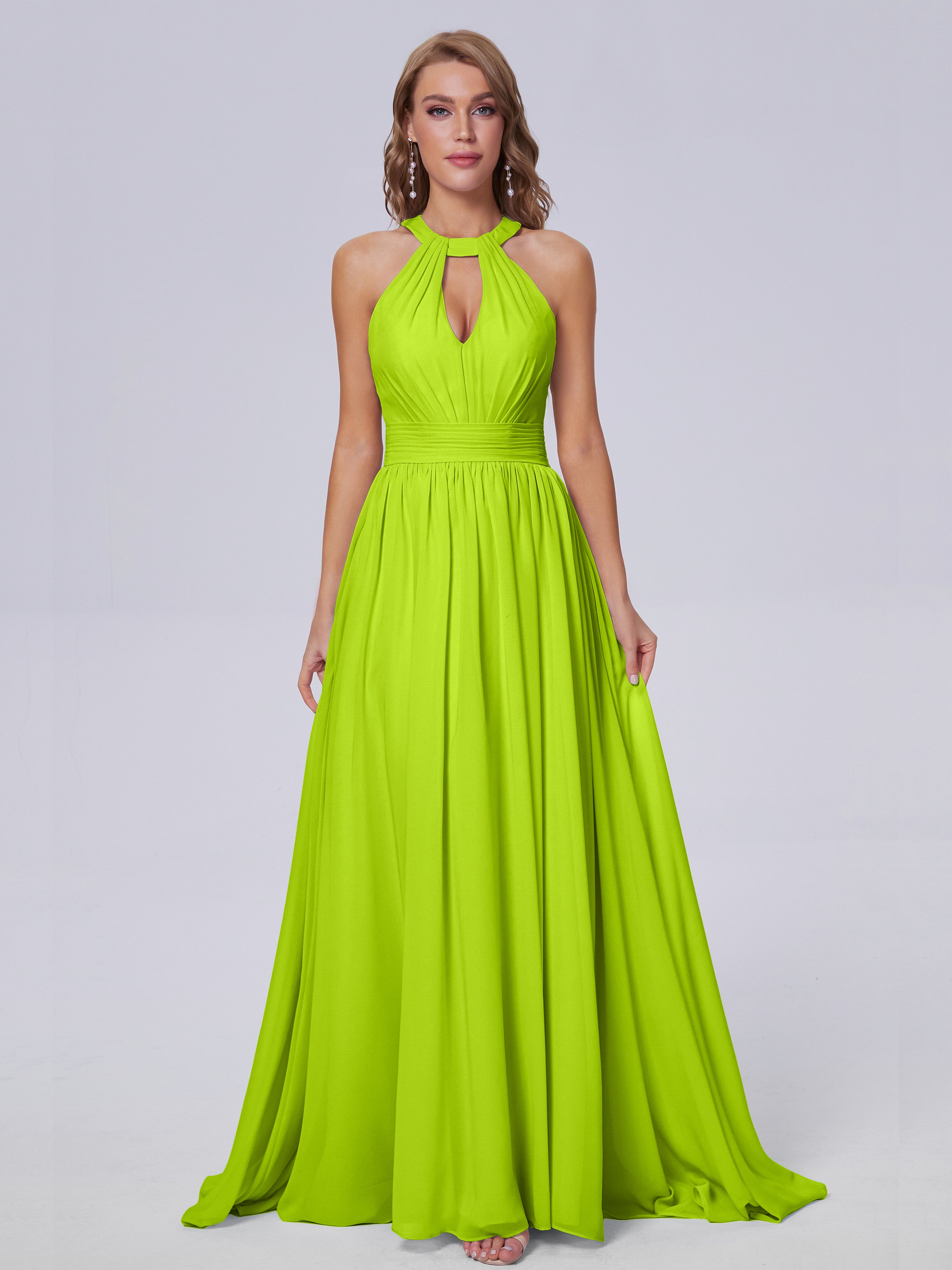 Nicole Vintage Halter Chiffon Long Bridesmaid Dresses